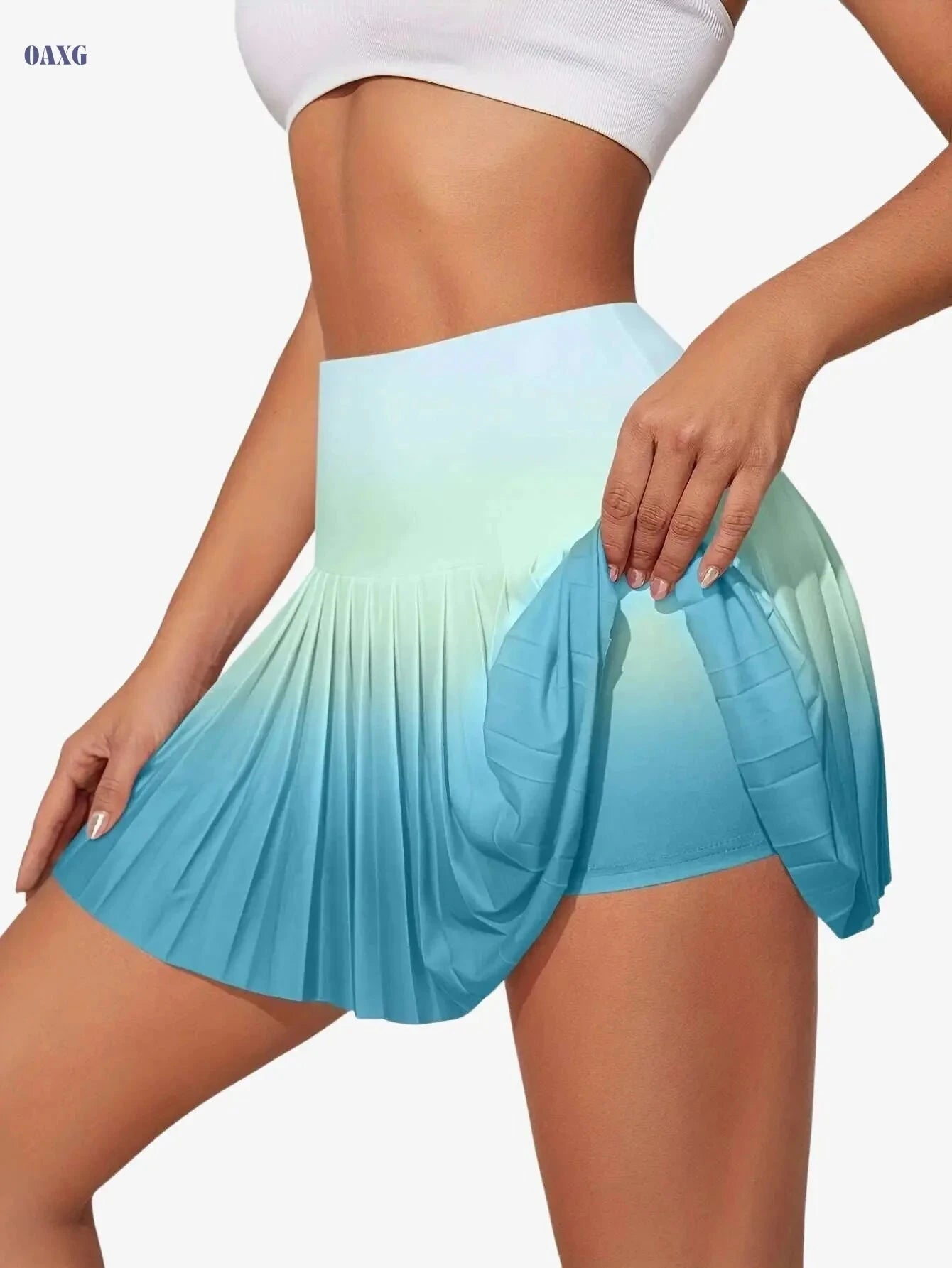 Women's Athletic Pleated Skirt - Ombre Color-Blocking, Lightweight Fit   OAXG 
