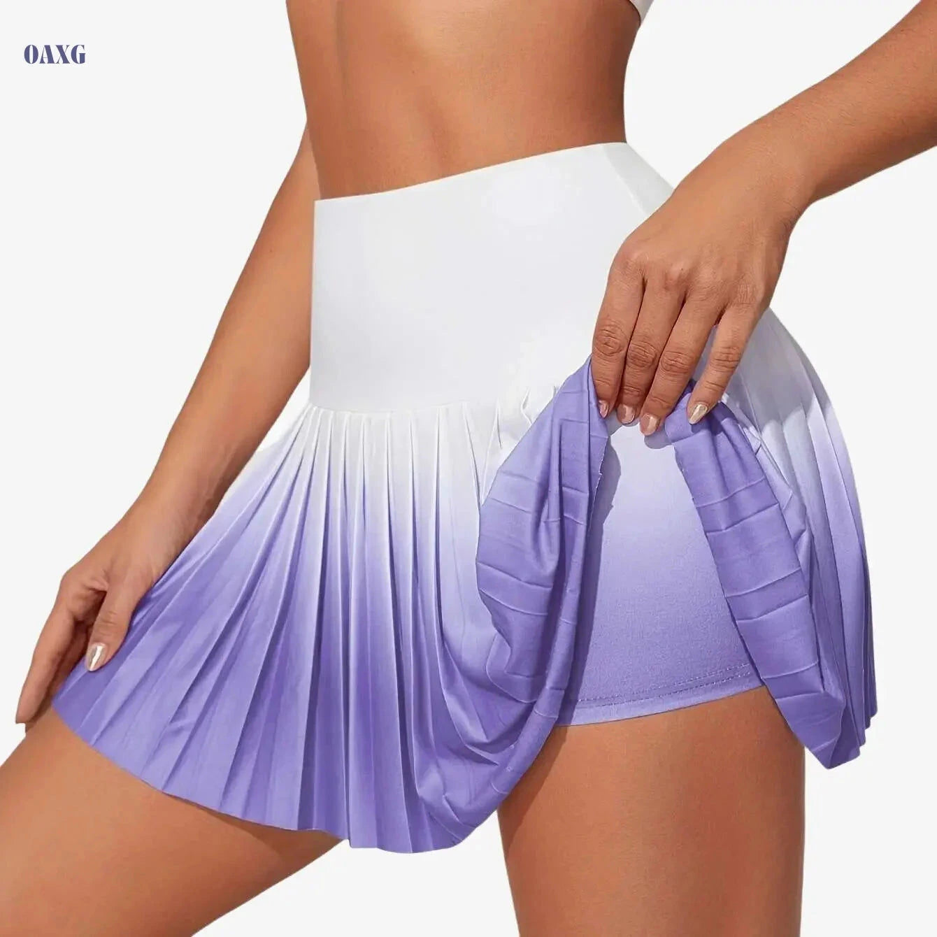 Women's Athletic Pleated Skirt - Ombre Color-Blocking, Lightweight Fit   OAXG 