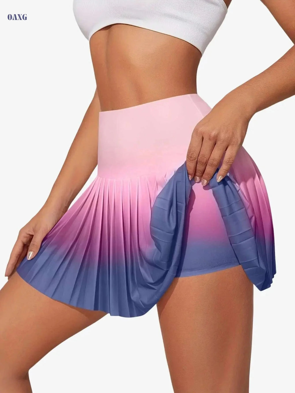 Women's Athletic Pleated Skirt - Ombre Color-Blocking, Lightweight Fit   OAXG Rose Red / S