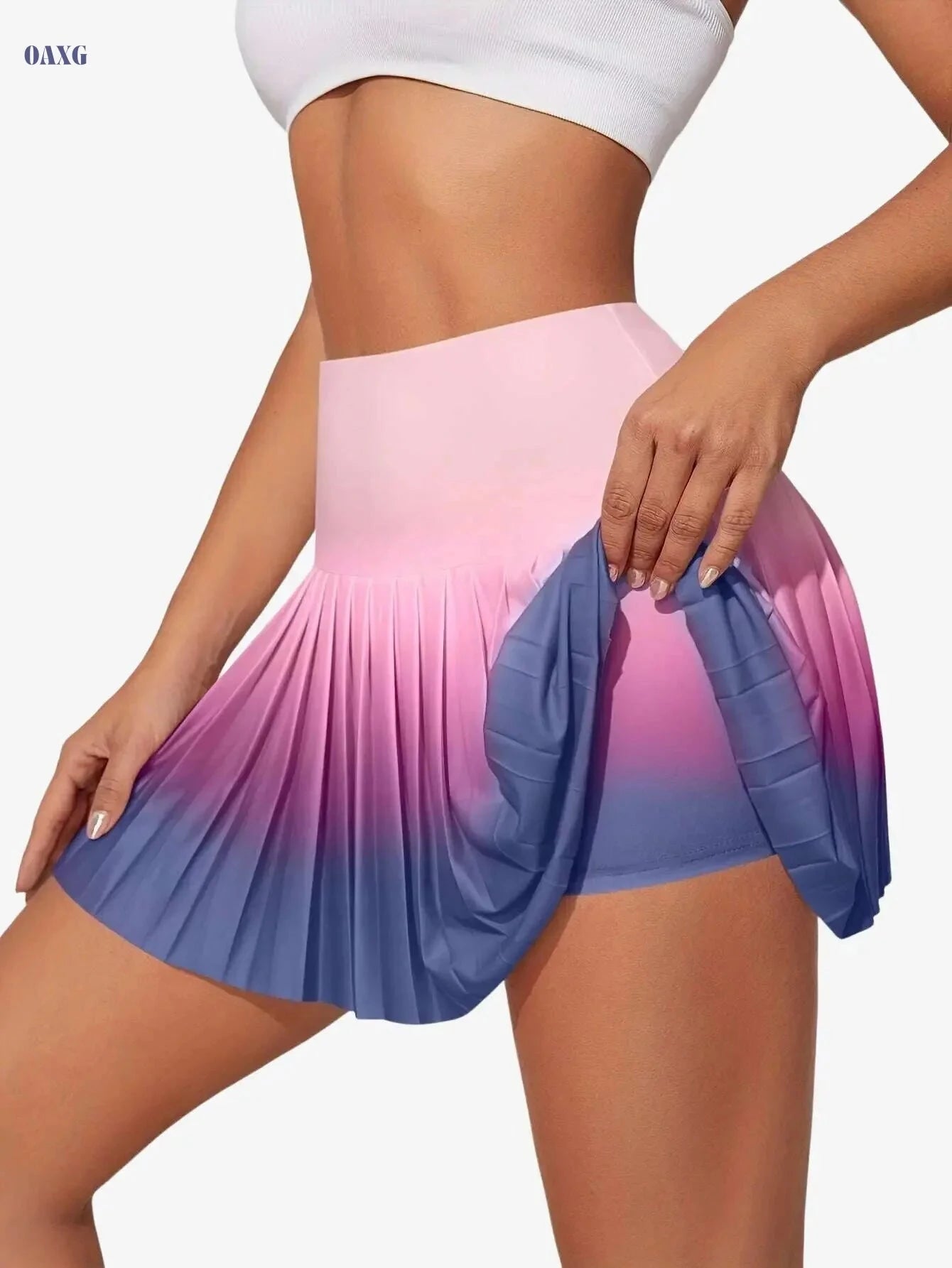 Women's Athletic Pleated Skirt - Ombre Color-Blocking, Lightweight Fit   OAXG Rose Red / S