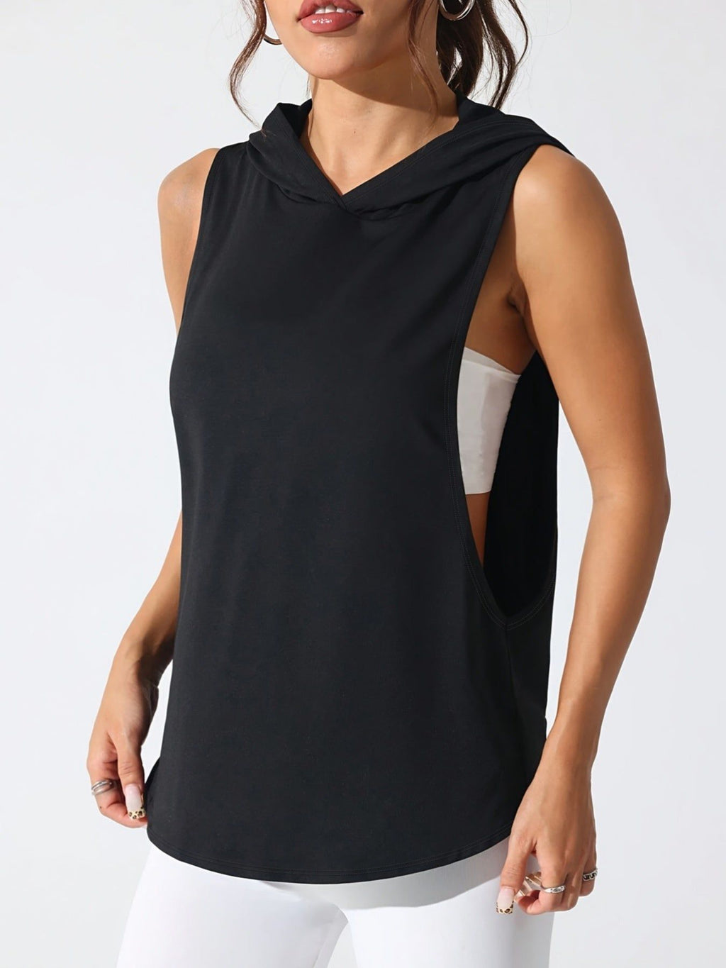 Women'S Athletic Sleeveless Hooded Vest, Leo Zodiac, Constellation Print Women'S Hooded Tank Top, Loose Fit, Machine Washable, Hooded Athletic Wear, Comfortable Fabric, Spring Summer Casual Athletic Outfit Choice   OAXG Black / S