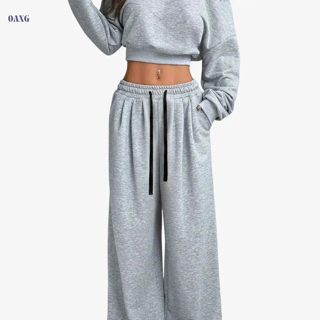 Women's Autumn Off-Shoulder Sweatshirt Set - Casual Leisure Wear   OAXG 