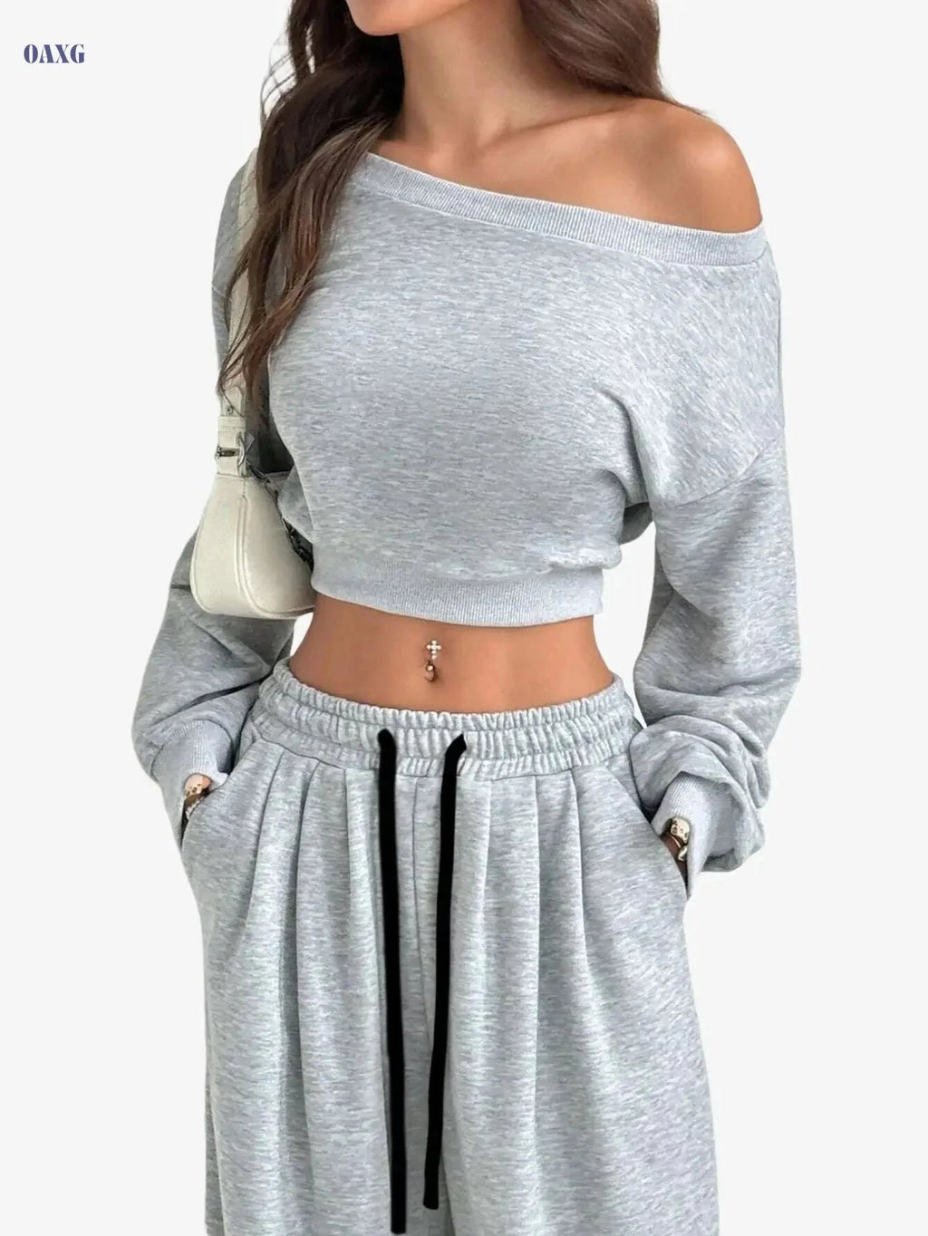 Women's Autumn Off-Shoulder Sweatshirt Set - Casual Leisure Wear   OAXG 