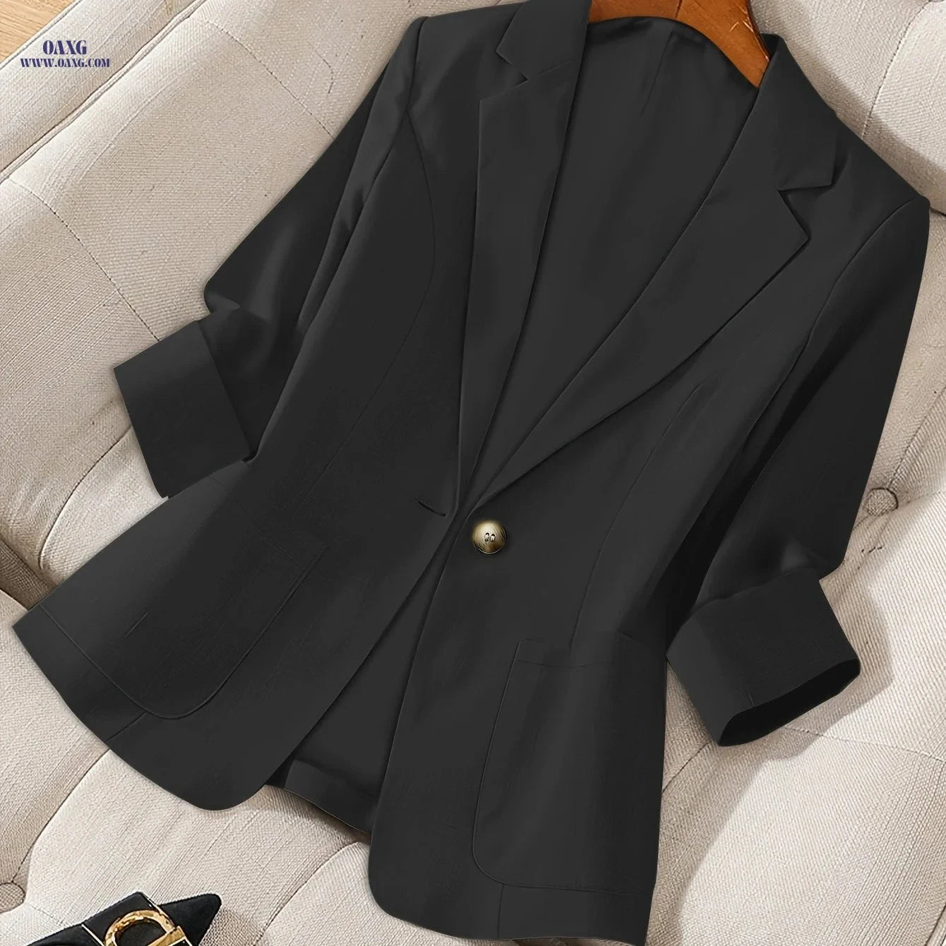 Women's Autumn Solid Color Blazer - Long Sleeve, Pocket Design   OAXG 