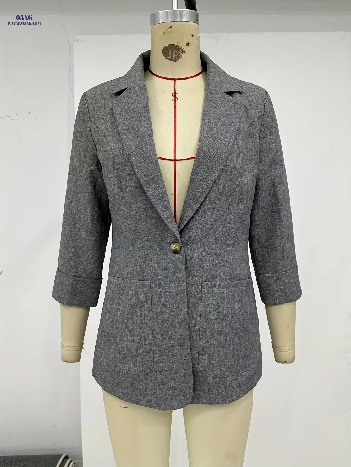 Women's Autumn Solid Color Blazer - Long Sleeve, Pocket Design   OAXG Khaki / S
