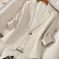 Women's Autumn Solid Color Blazer - Long Sleeve, Pocket Design   OAXG Khaki / S