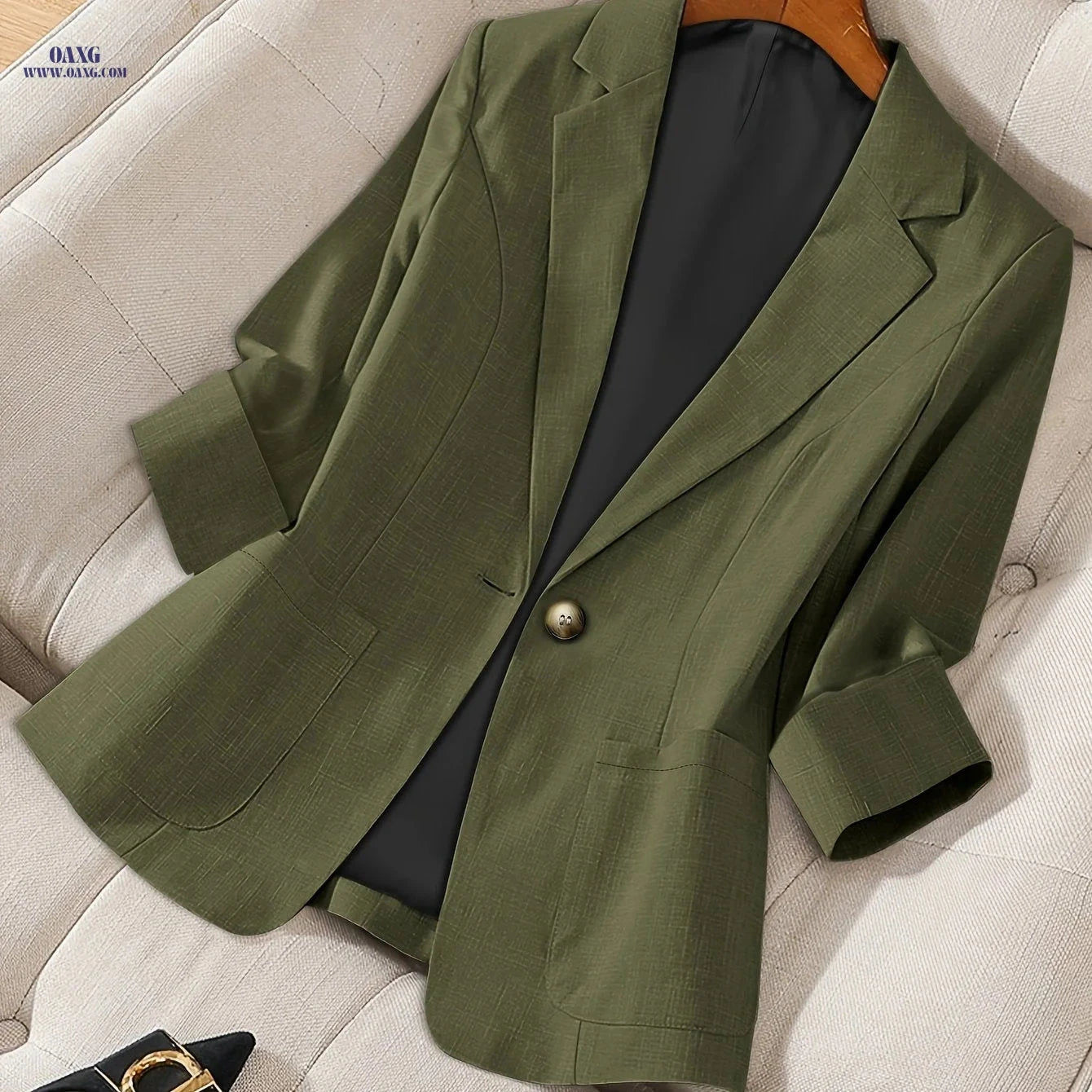 Women's Autumn Solid Color Blazer - Long Sleeve, Pocket Design   OAXG Khaki / S