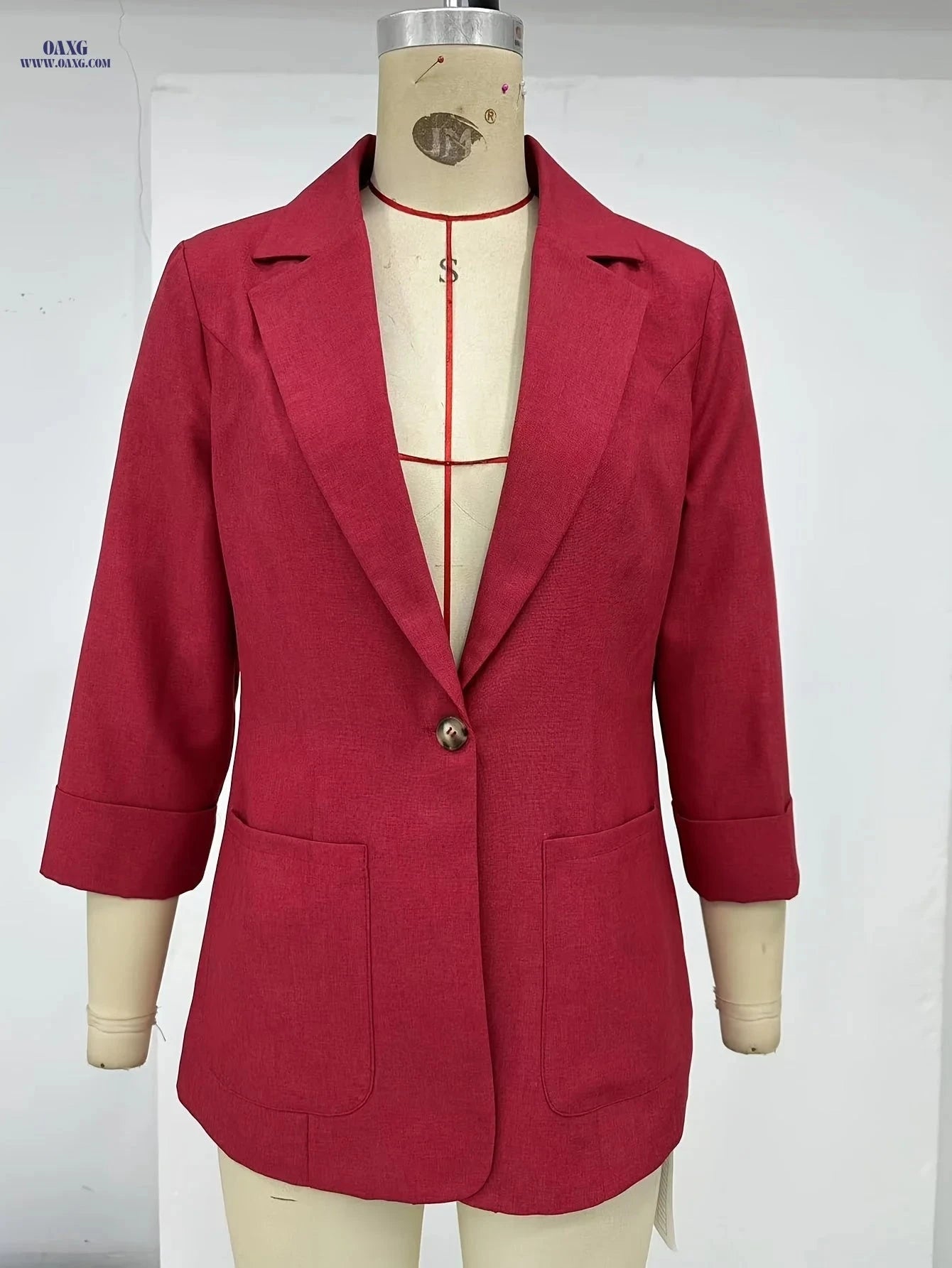 Women's Autumn Solid Color Blazer - Long Sleeve, Pocket Design   OAXG Khaki / S