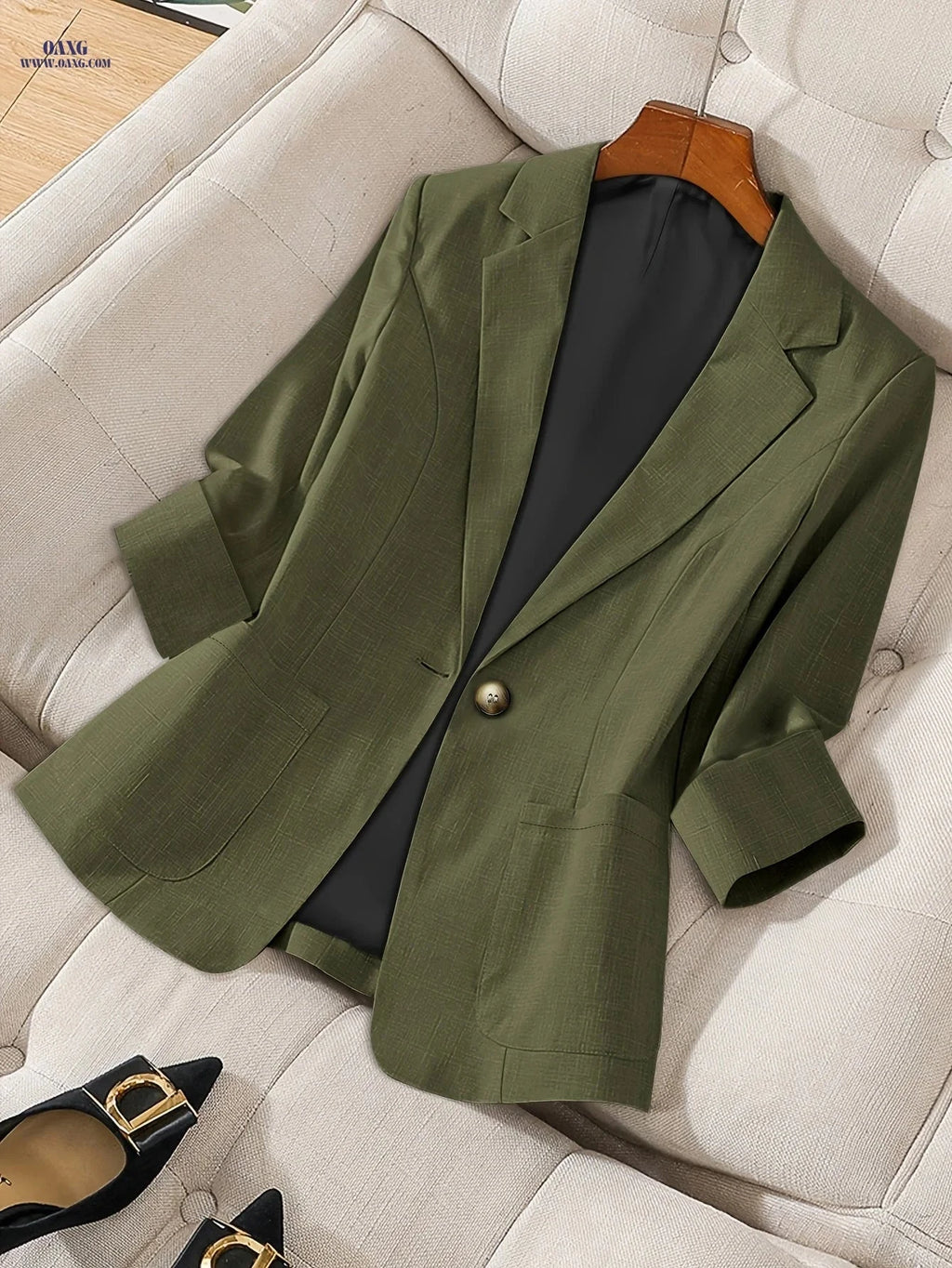 Women's Autumn Solid Color Blazer - Long Sleeve, Pocket Design   OAXG 