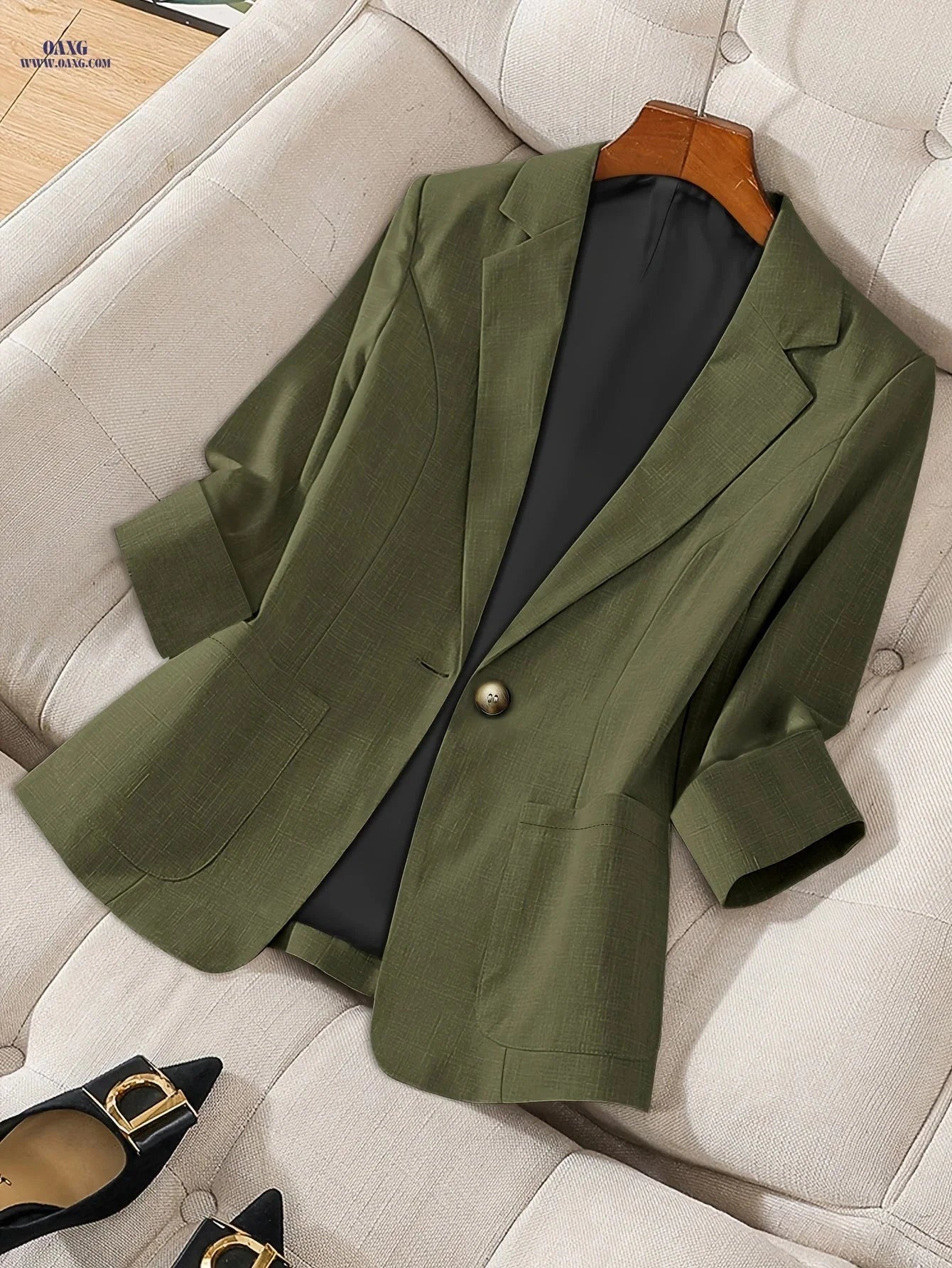 Women's Autumn Solid Color Blazer - Long Sleeve, Pocket Design   OAXG 