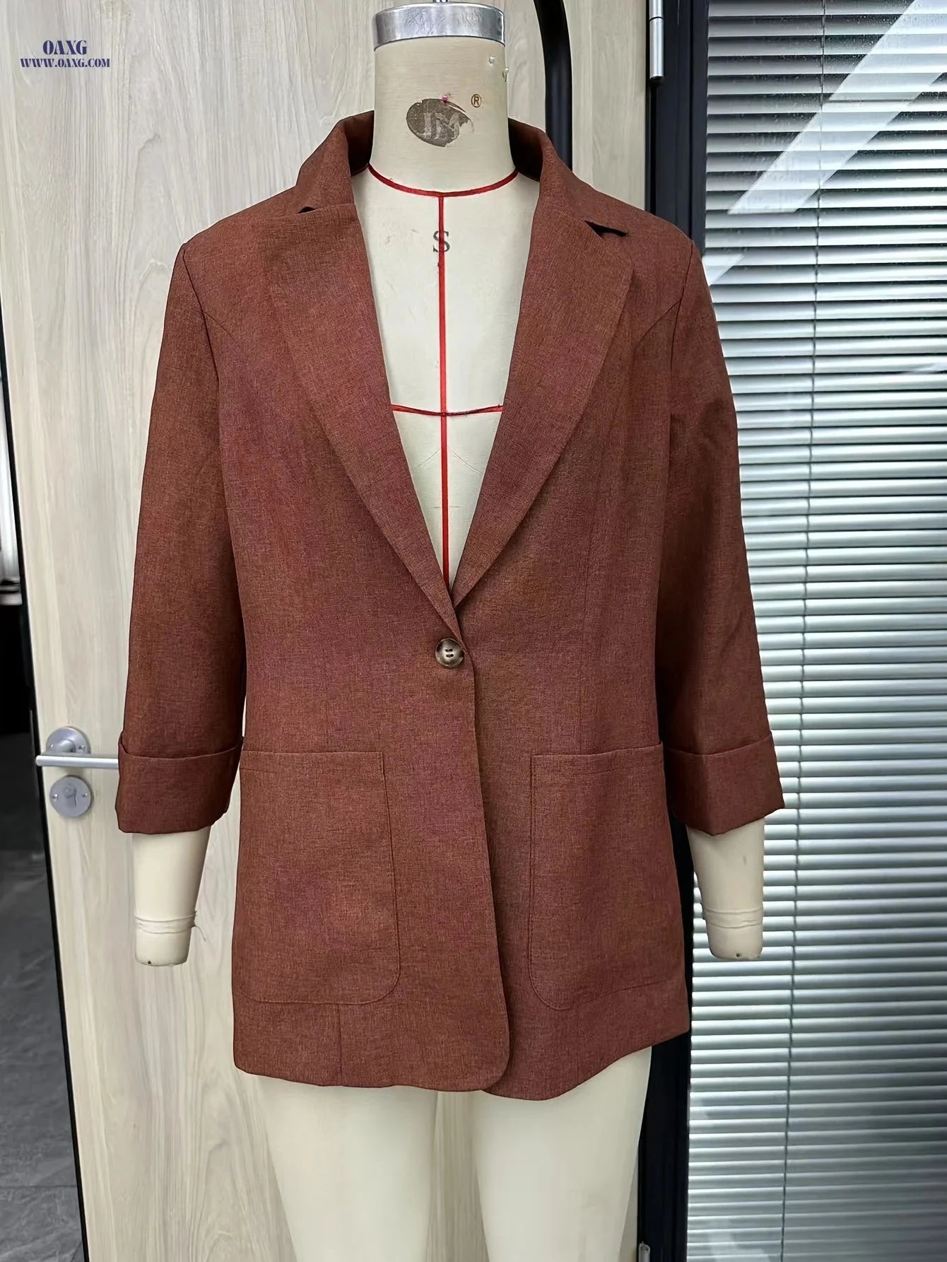 Women's Autumn Solid Color Blazer - Long Sleeve, Pocket Design   OAXG 