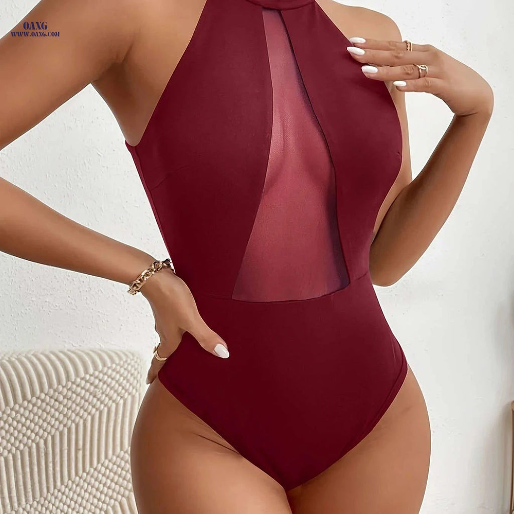Women's Backless Lace Bodysuit - Sexy Mesh Patchwork Design   OAXG 