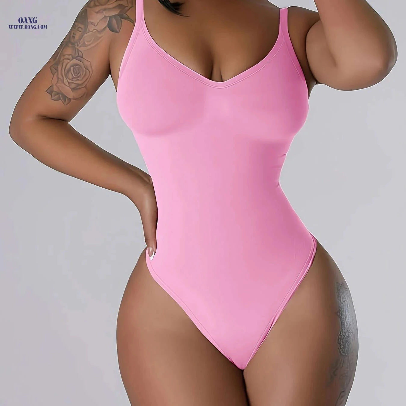 Women's Backless Sleeveless Bodysuit - Elegant Solid Color Design   OAXG Pink / XS