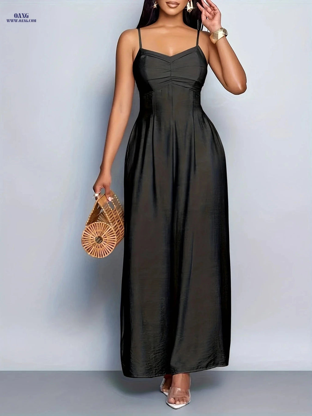 Women's Backless Wide Leg Cami Jumpsuit - Elegant Solid Color Fashion   OAXG 
