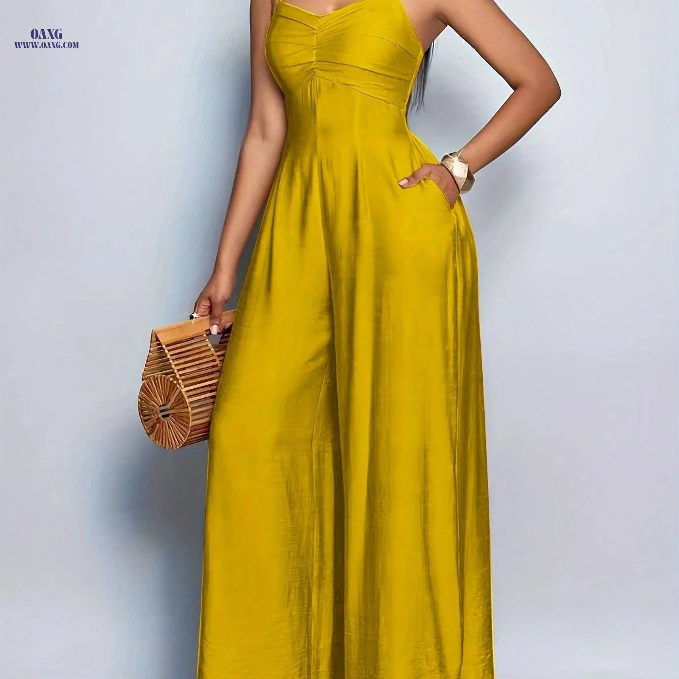 Women's Backless Wide Leg Cami Jumpsuit - Elegant Solid Color Fashion   OAXG 