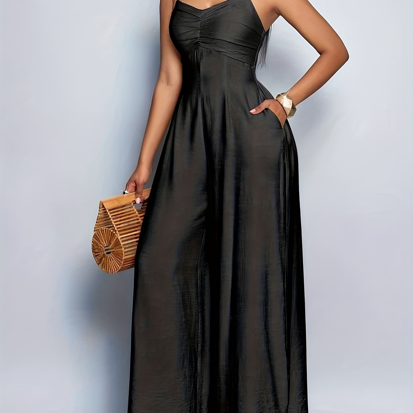 Women's Backless Wide Leg Cami Jumpsuit - Elegant Solid Color Fashion   OAXG Coral / S
