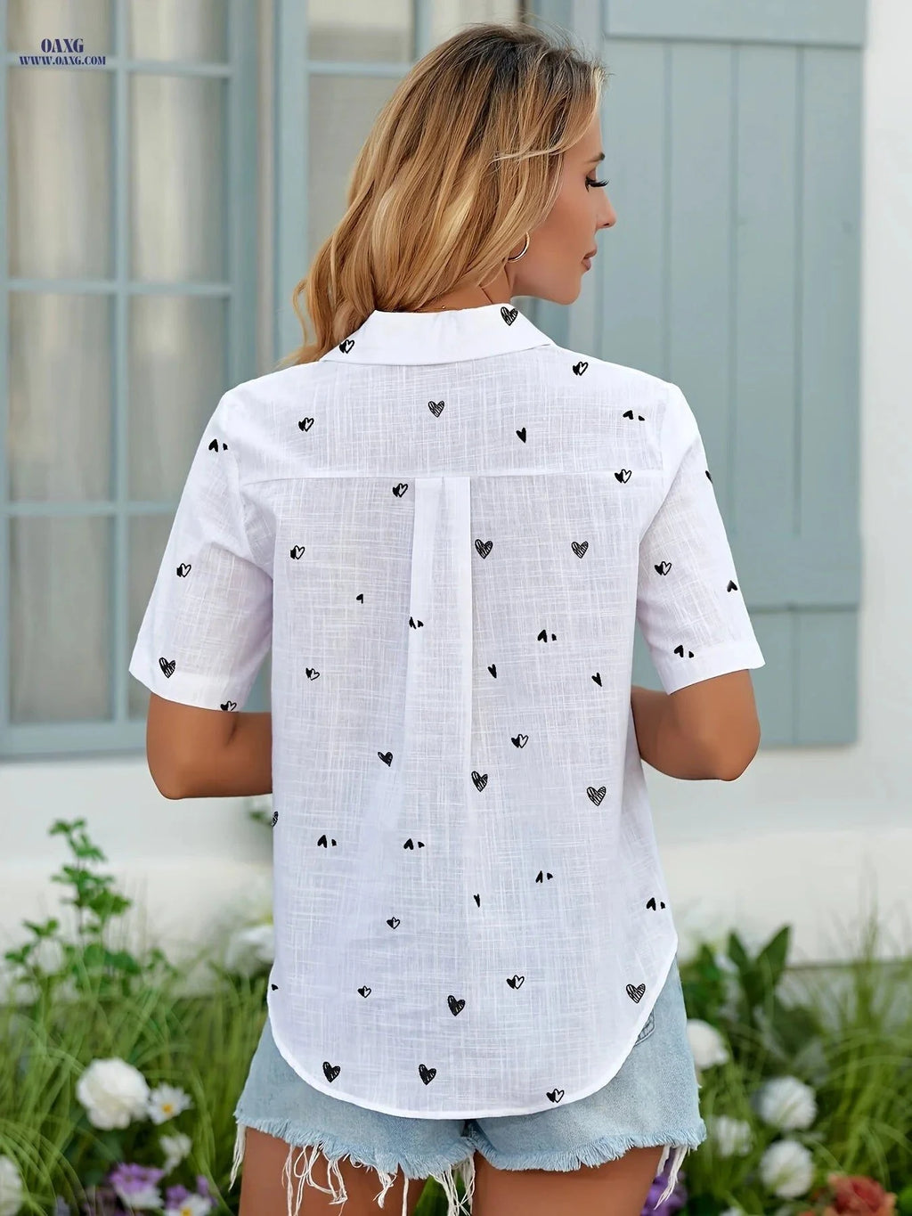 Women’s Bamboo Print Short-Sleeved Top - Casual Summer Style   OAXG White / S
