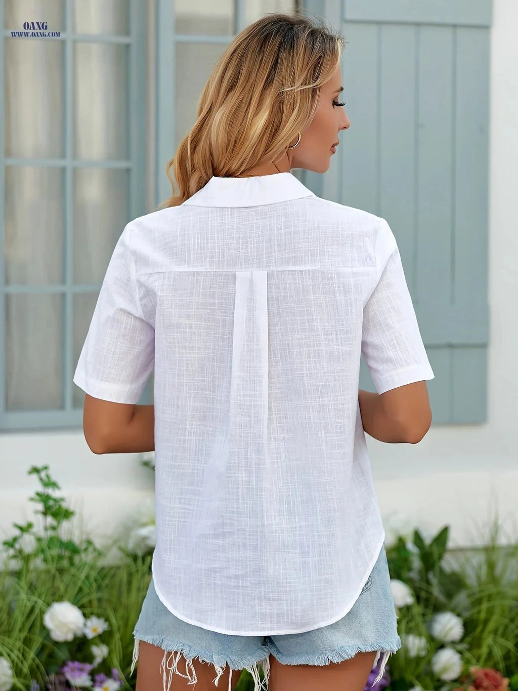Women’s Bamboo Print Short-Sleeved Top - Casual Summer Style   OAXG White / S