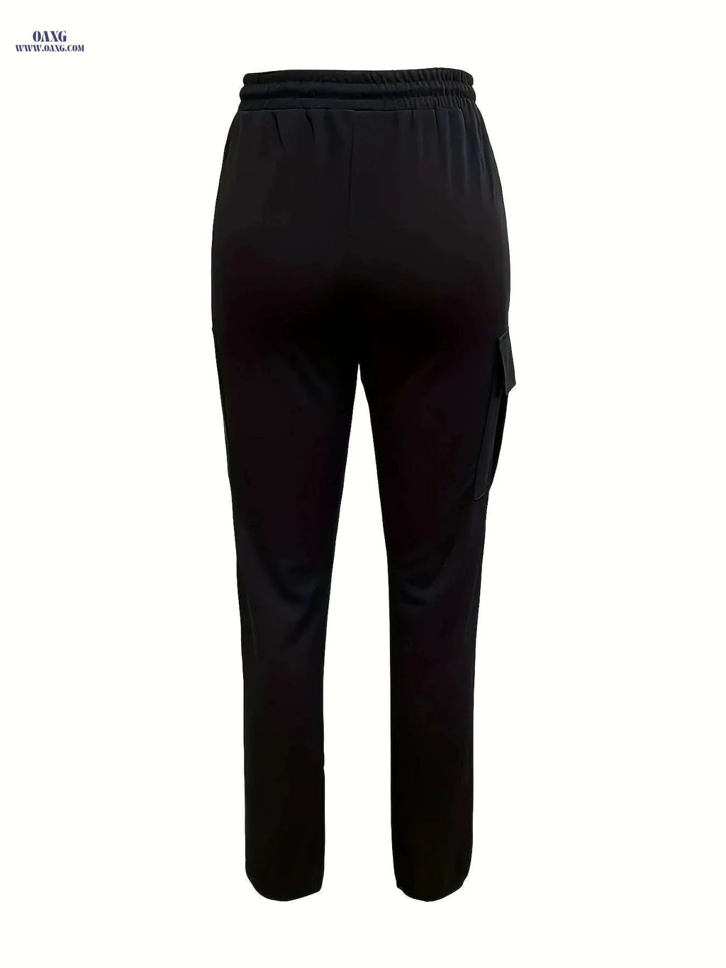 Women's Black Casual Cargo Pants - Elastic Drawstring, Multiple Pockets   OAXG Black / S