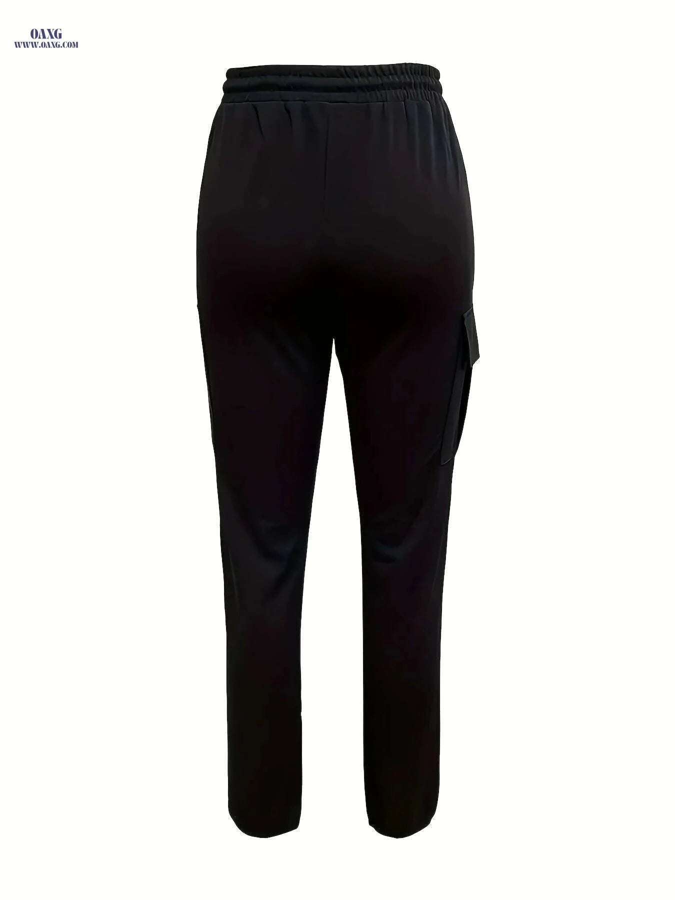 Women's Black Casual Cargo Pants - Elastic Drawstring, Multiple Pockets   OAXG Black / S