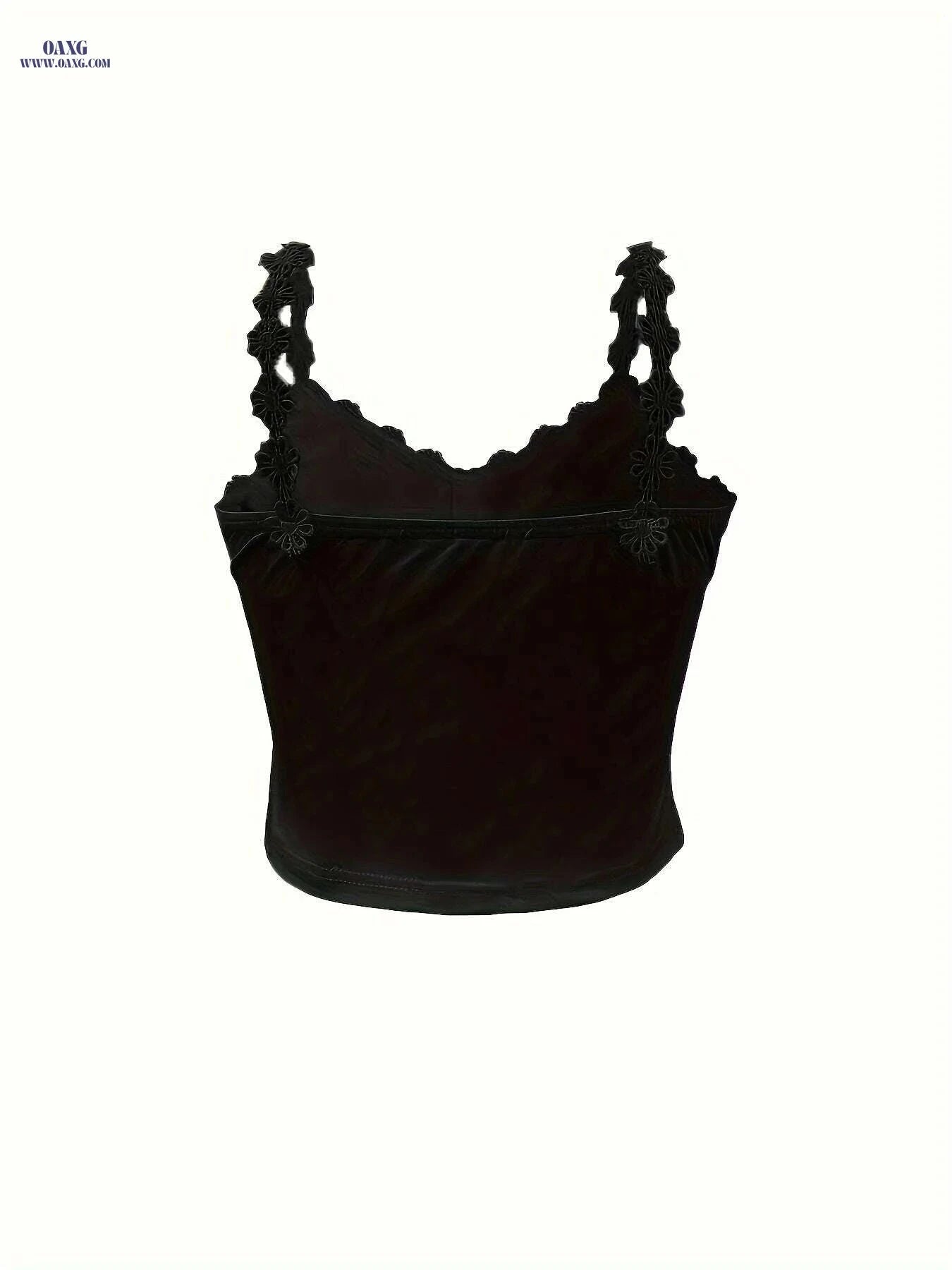 Women's Black Lace V-Neck Crop Top - Summer Sleeveless Casual Style   OAXG 