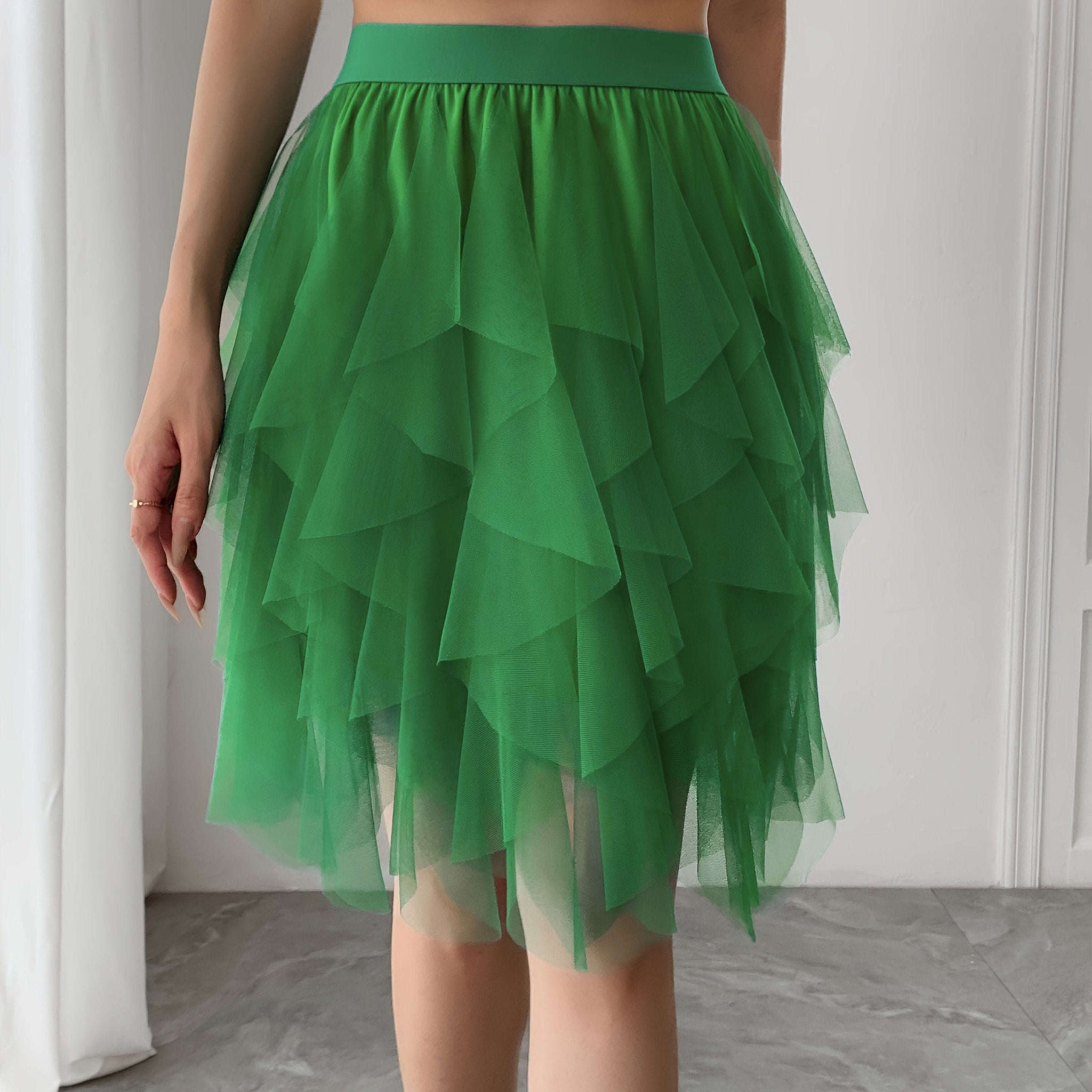 Women’s Black Tulle Short Skirt - Ruffled Flowy A-Line Summer Style   OAXG 