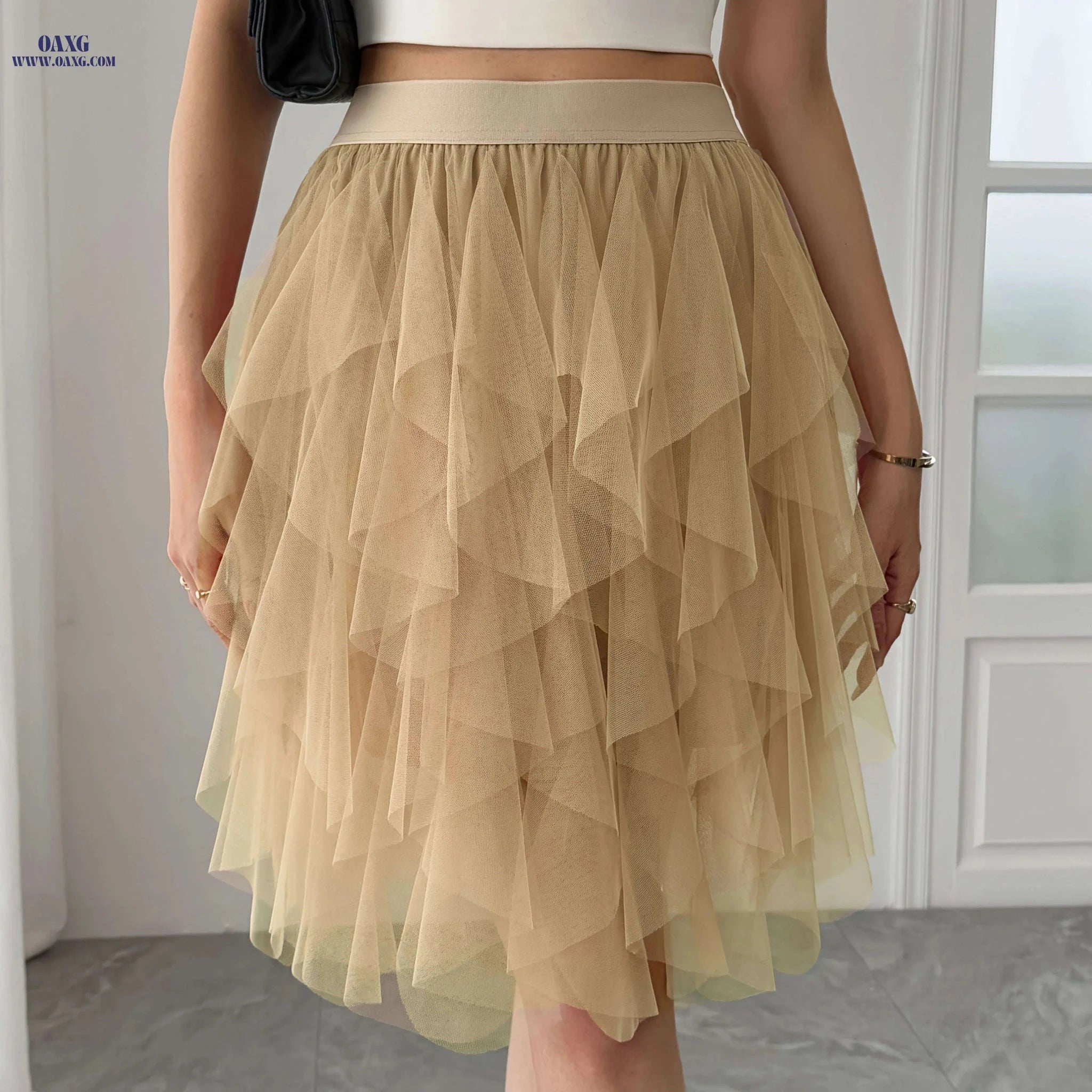 Women’s Black Tulle Short Skirt - Ruffled Flowy A-Line Summer Style   OAXG 