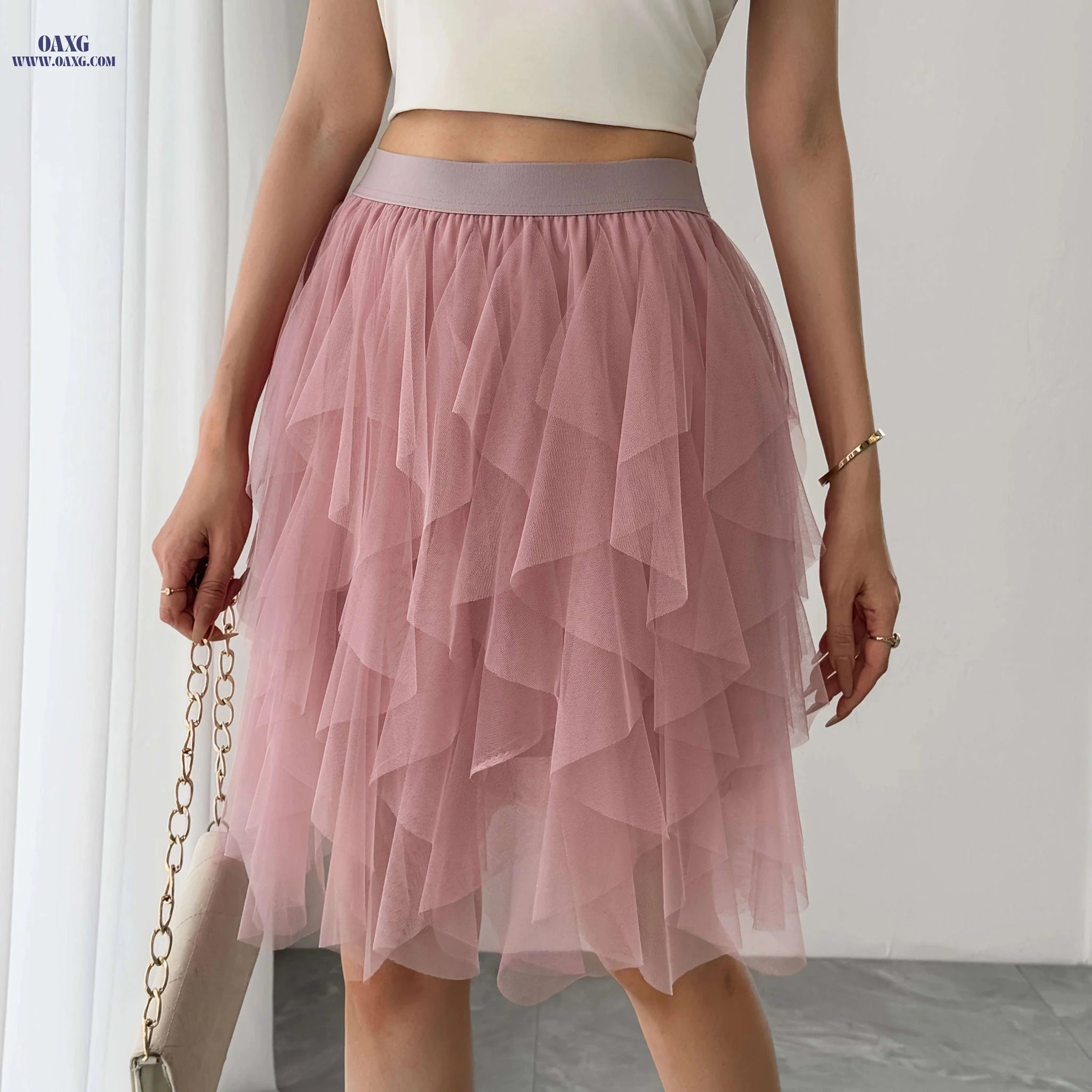 Women’s Black Tulle Short Skirt - Ruffled Flowy A-Line Summer Style   OAXG 
