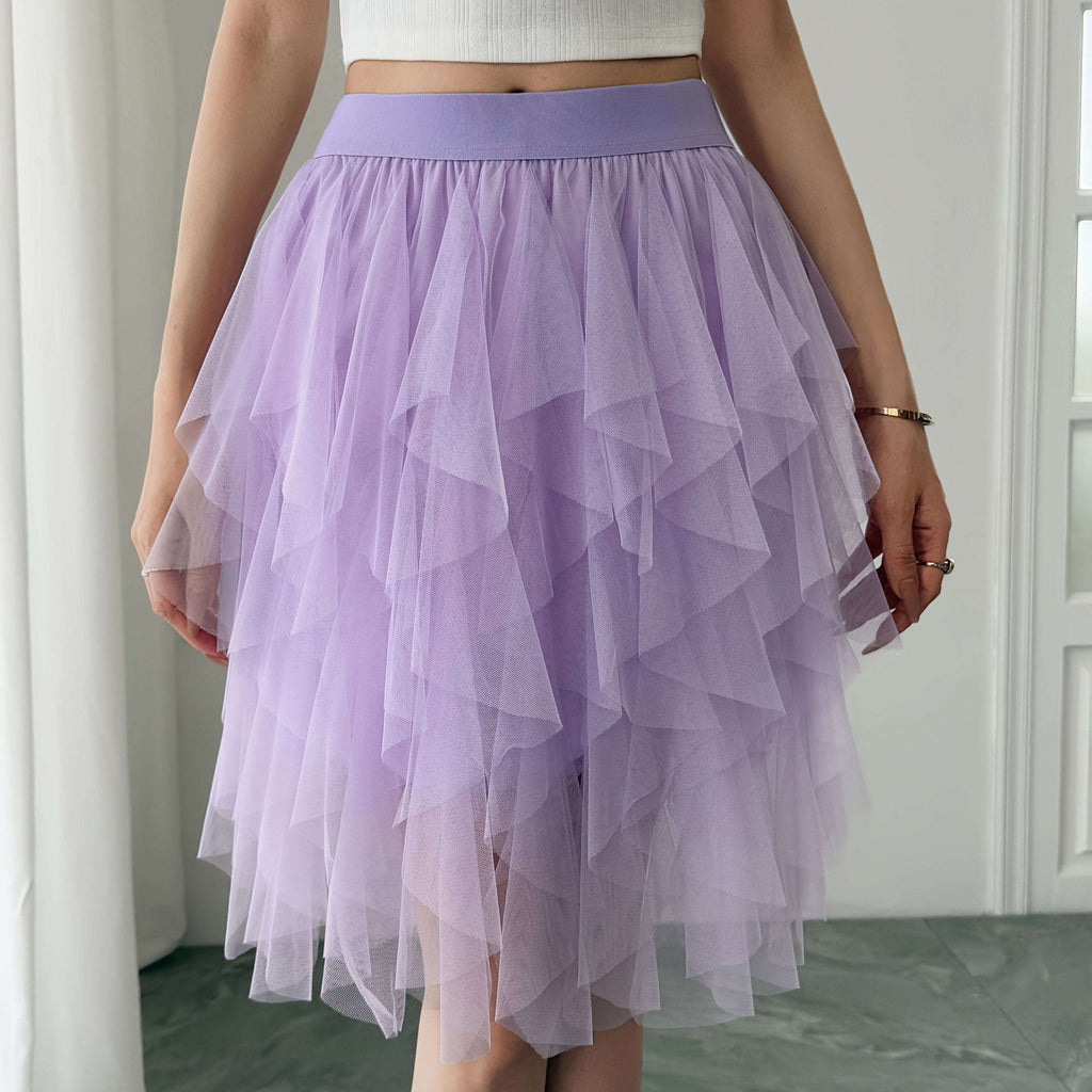 Women’s Black Tulle Short Skirt - Ruffled Flowy A-Line Summer Style   OAXG 