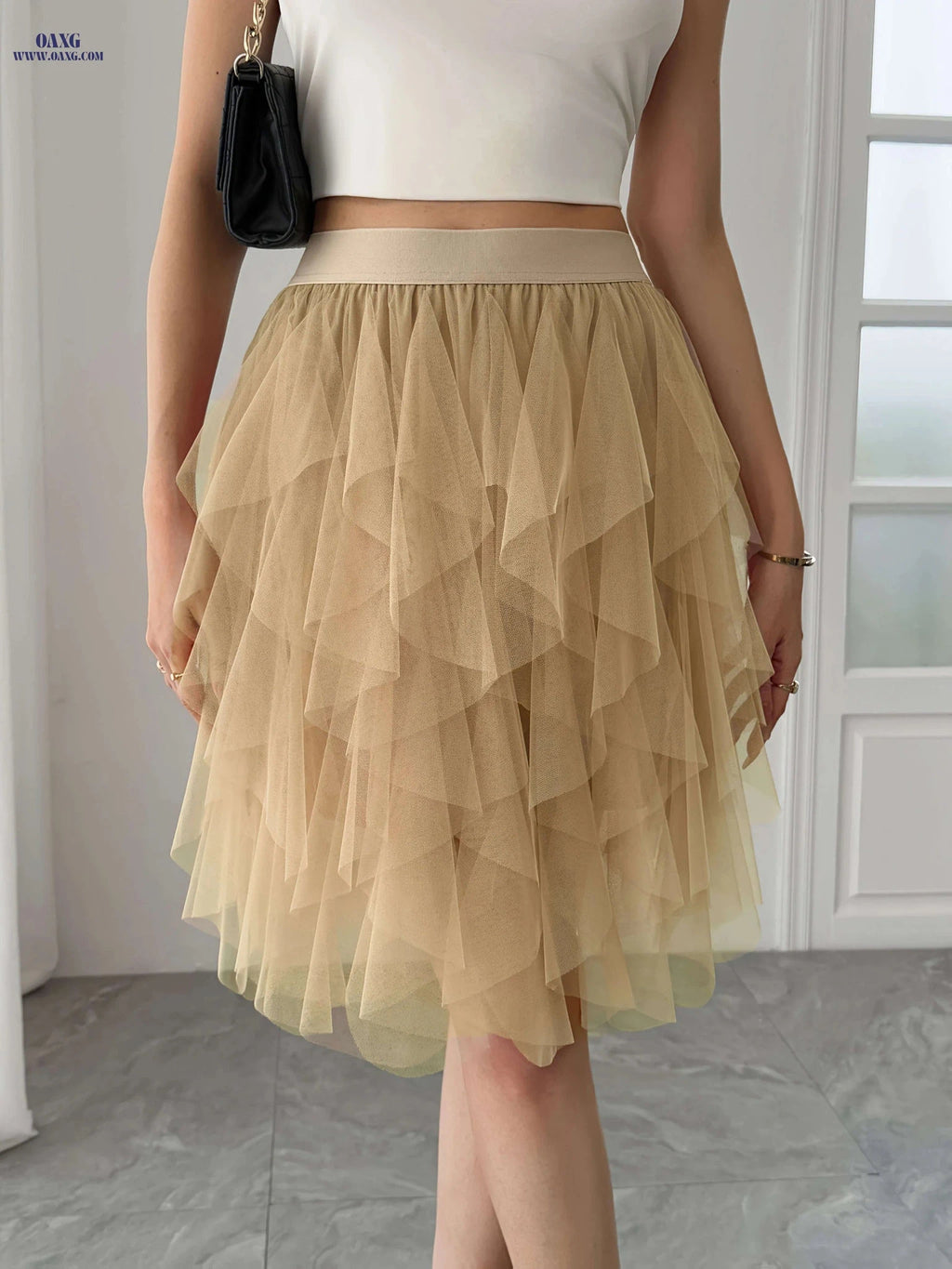 Women’s Black Tulle Short Skirt - Ruffled Flowy A-Line Summer Style   OAXG 