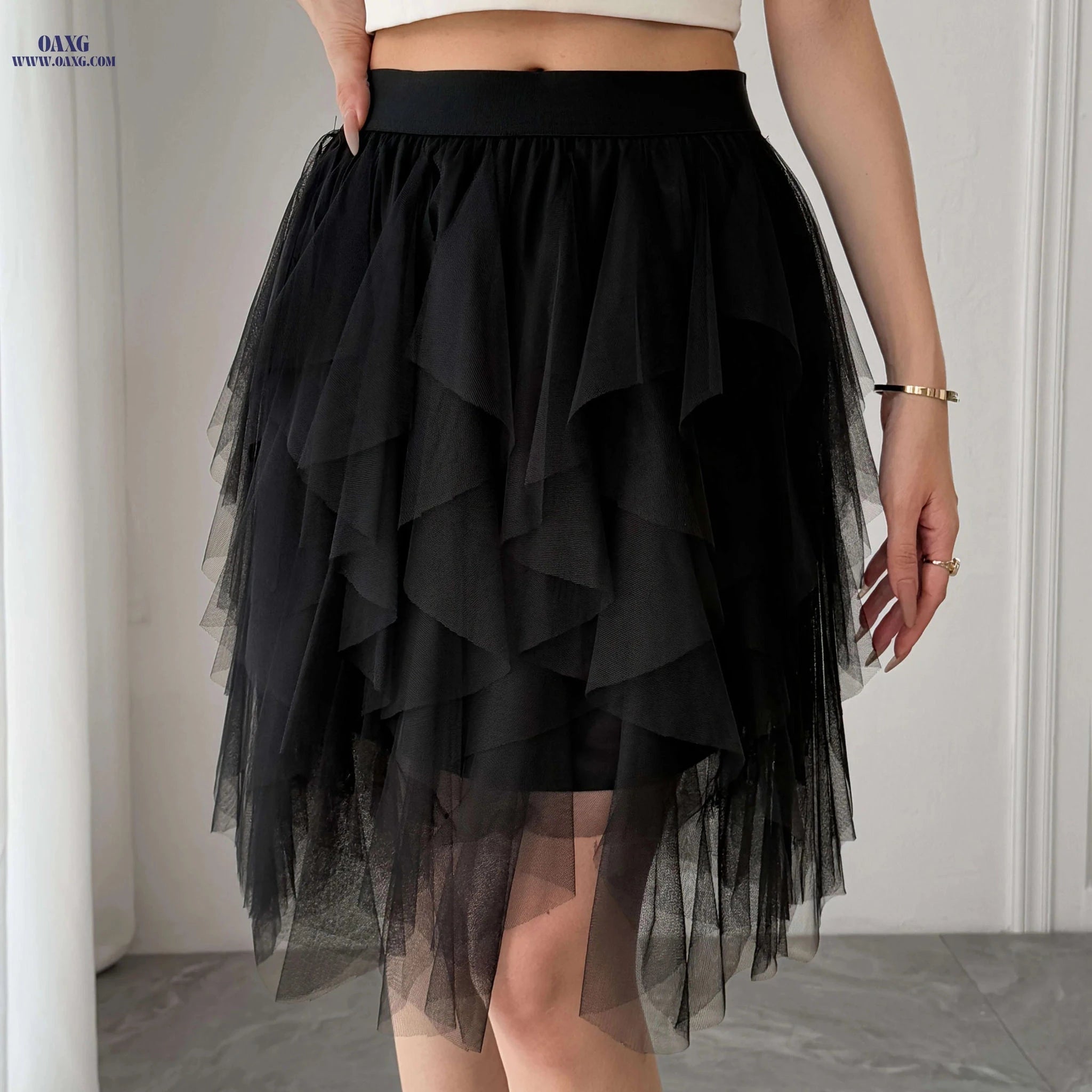 Women’s Black Tulle Short Skirt - Ruffled Flowy A-Line Summer Style   OAXG 