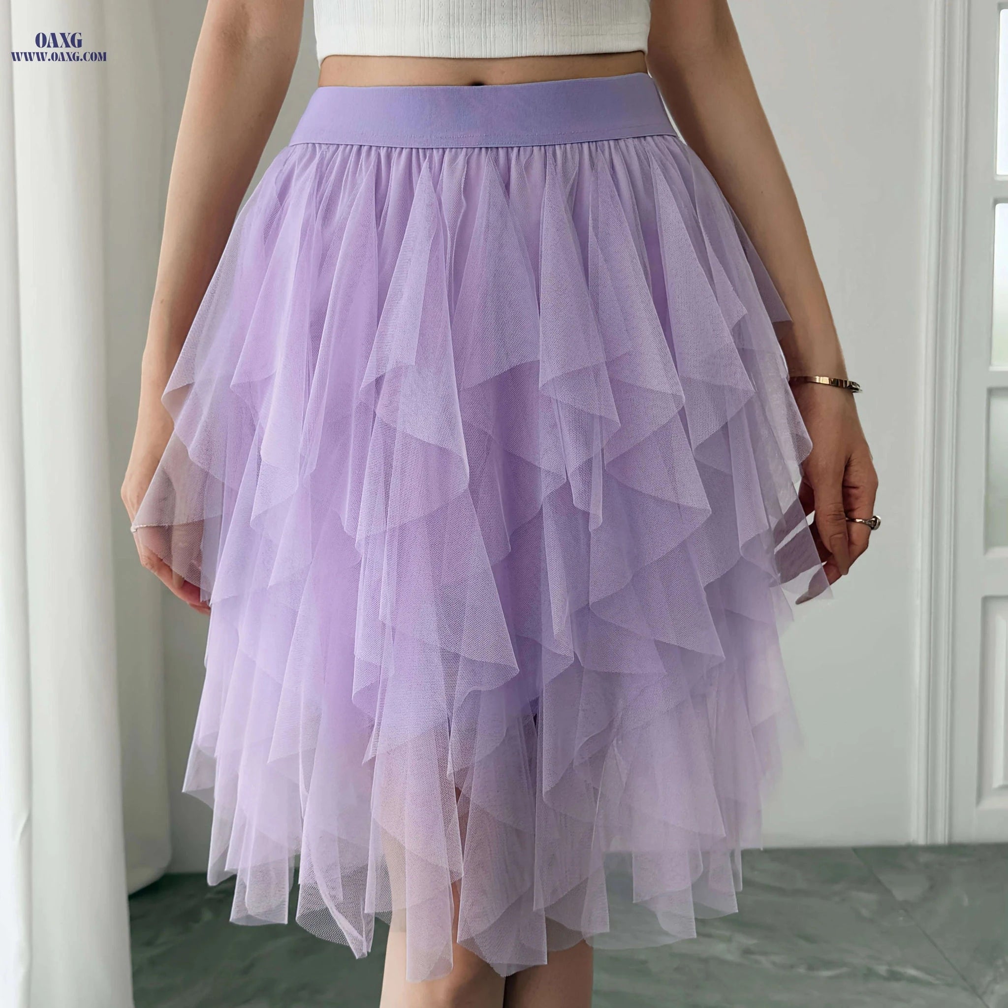Women’s Black Tulle Short Skirt - Ruffled Flowy A-Line Summer Style   OAXG 