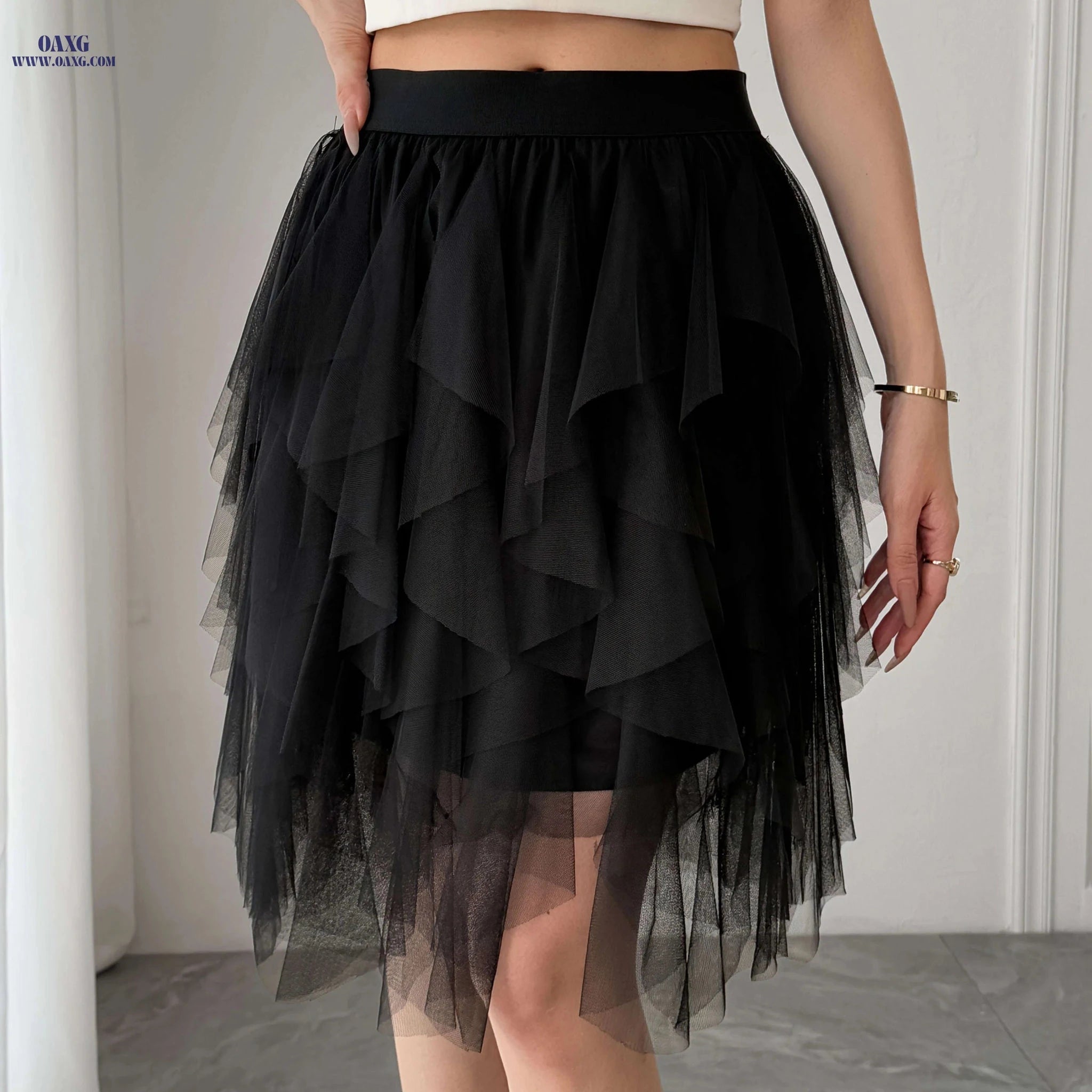 Women’s Black Tulle Short Skirt - Ruffled Flowy A-Line Summer Style   OAXG 