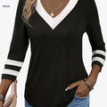 Women's Black & White Color-Blocked V-Neck T-Shirt - Casual Elegance   OAXG Black / S
