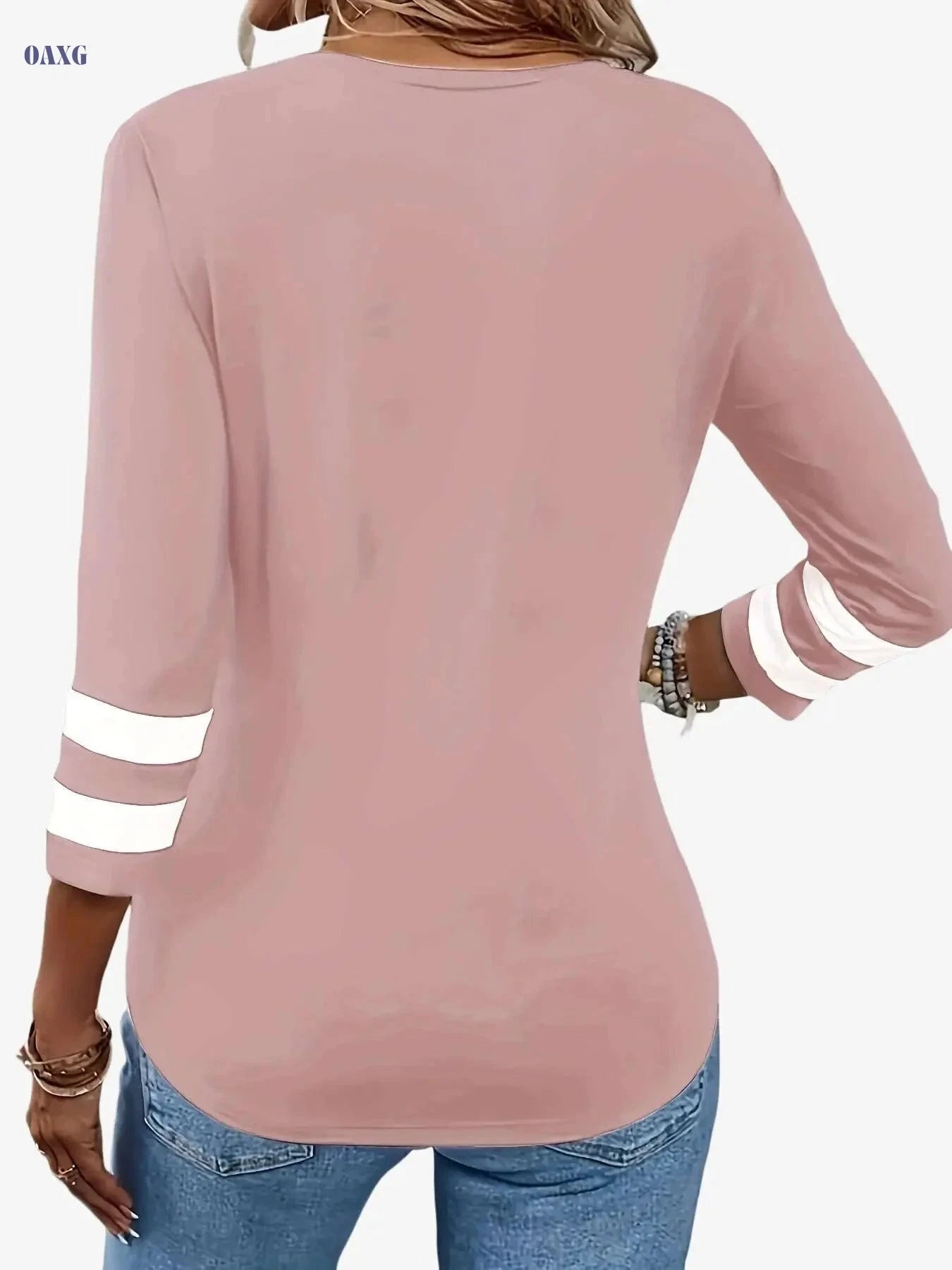Women's Black & White Color-Blocked V-Neck T-Shirt - Casual Elegance   OAXG Black / S