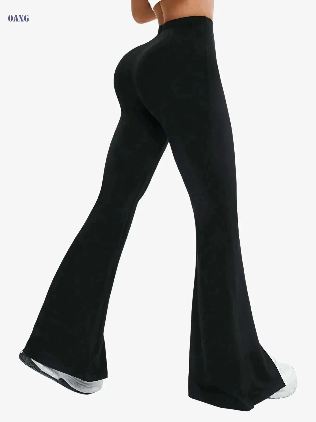 Women's Black & White Flared Leggings - Comfortable All-Season Wear   OAXG 