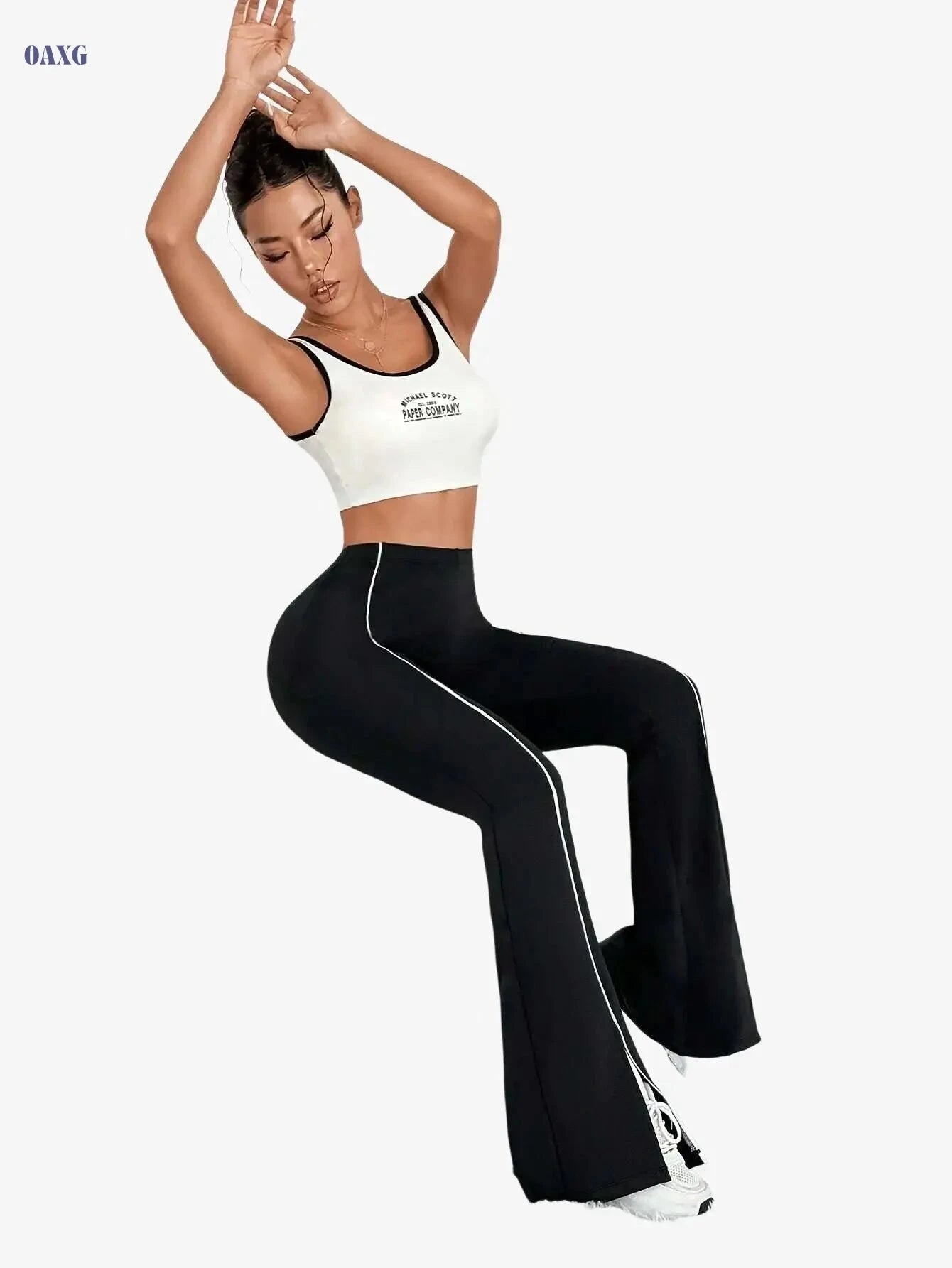 Women's Black & White Flared Leggings - Comfortable All-Season Wear   OAXG 