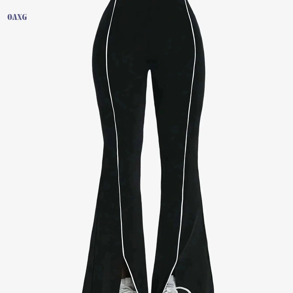 Women's Black & White Flared Leggings - Comfortable All-Season Wear   OAXG Black / S