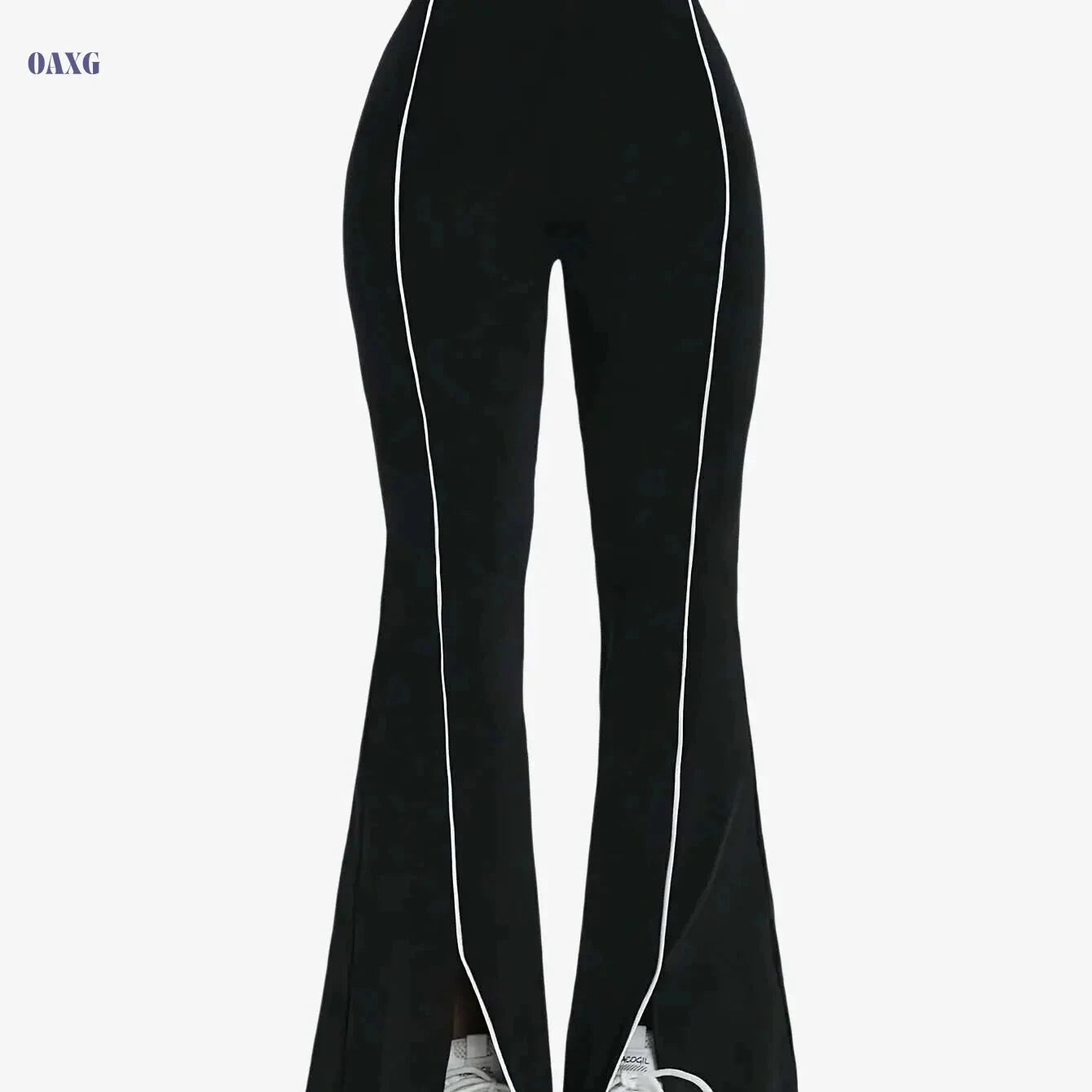 Women's Black & White Flared Leggings - Comfortable All-Season Wear   OAXG Black / S