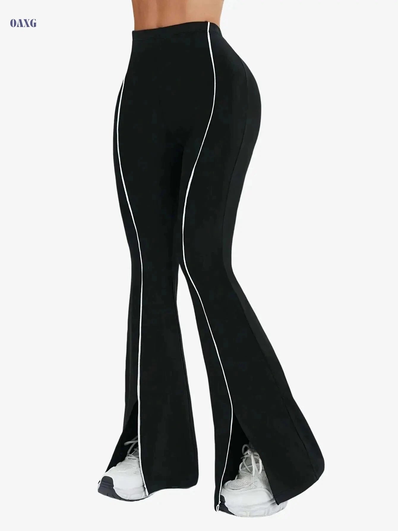 Women's Black & White Flared Leggings - Comfortable All-Season Wear   OAXG Black / S
