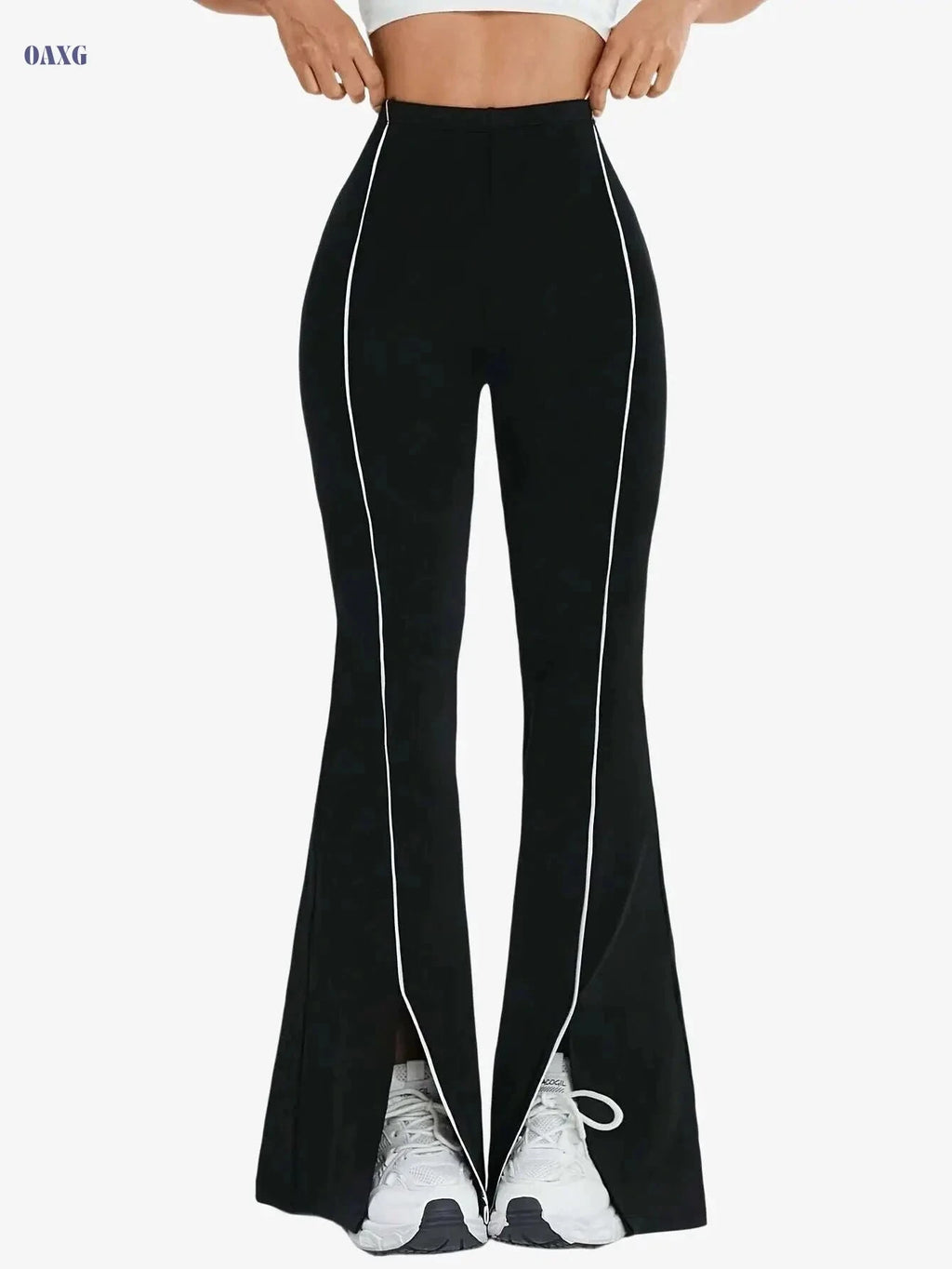 Women's Black & White Flared Leggings - Comfortable All-Season Wear   OAXG Black / S