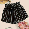 Women's Black & White Striped Wide-Leg Shorts - Trendy Tie-Front Design   OAXG 