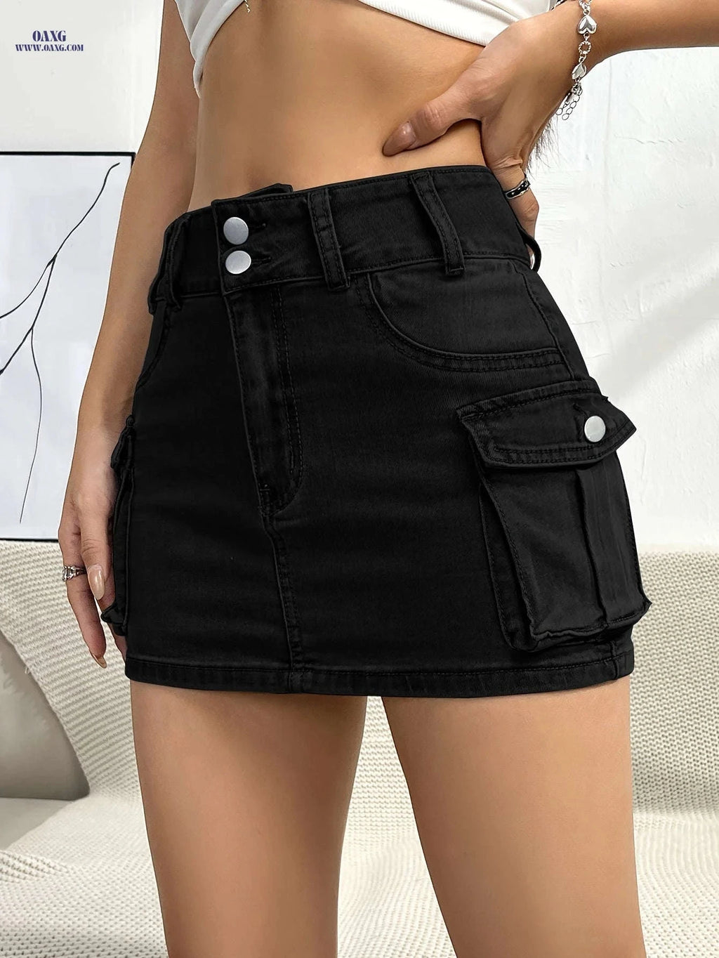 Women’s Bodycon Denim Skirt - Medium Stretch, Perfect for Spring/Fall   OAXG Black / S