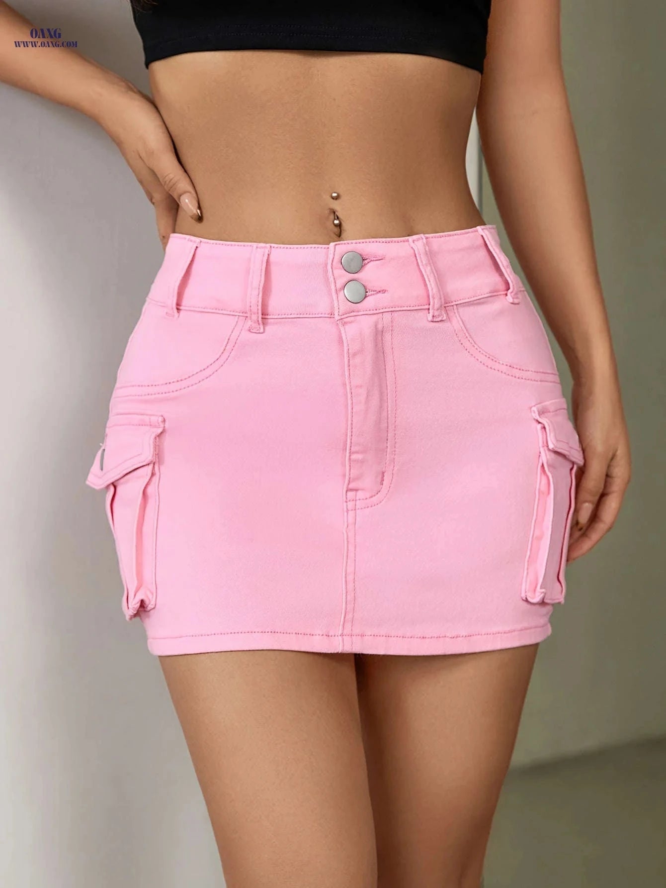 Women’s Bodycon Denim Skirt - Medium Stretch, Perfect for Spring/Fall   OAXG Black / S