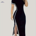 Women's Bodycon Dress - Contrast Trim, Short Sleeve Crew Neck   OAXG 