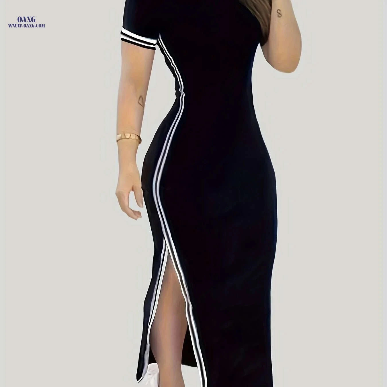 Women's Bodycon Dress - Contrast Trim, Short Sleeve Crew Neck   OAXG 
