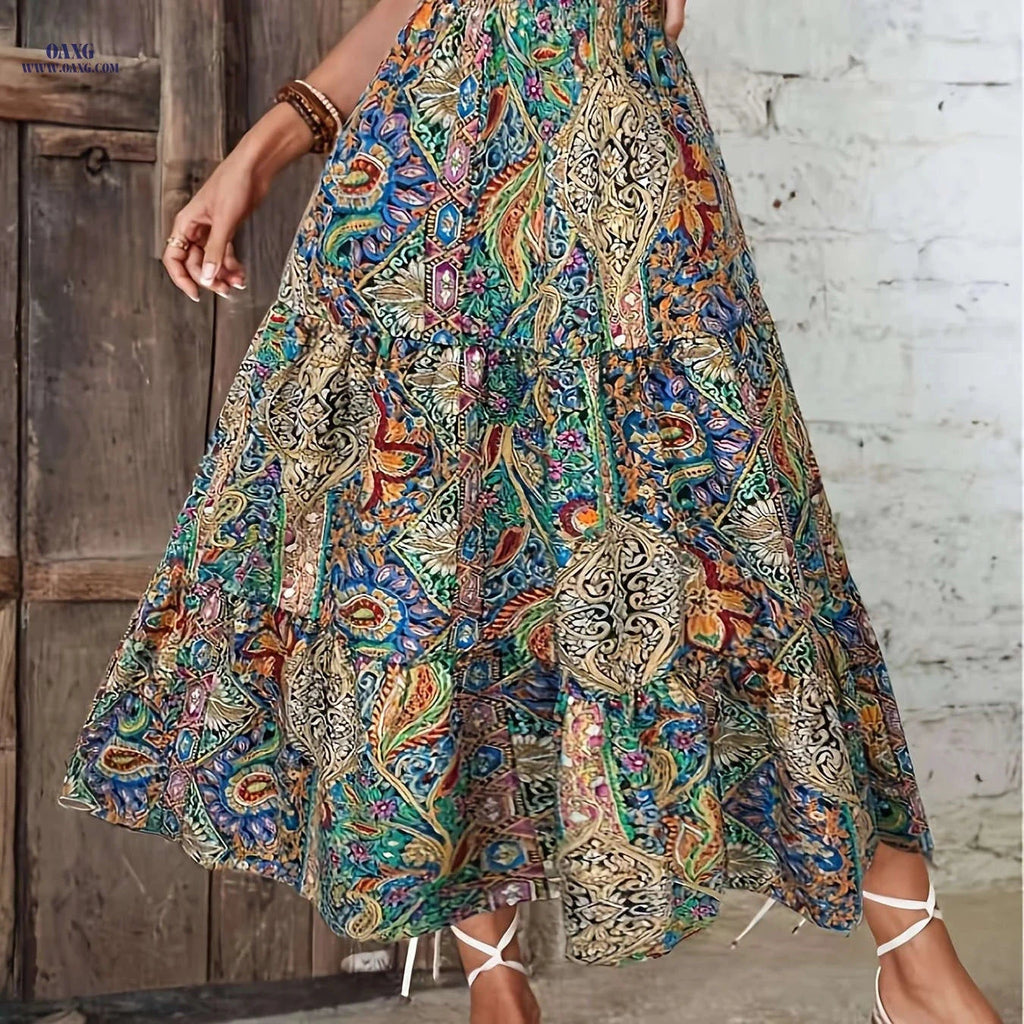 Women's Bohemian Floral A-Line Skirt - Lightweight & High-Rise Style   OAXG 