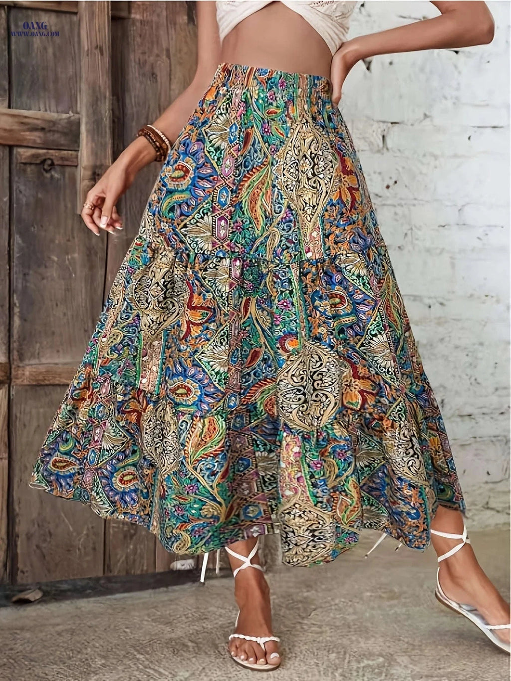Women's Bohemian Floral A-Line Skirt - Lightweight & High-Rise Style   OAXG 