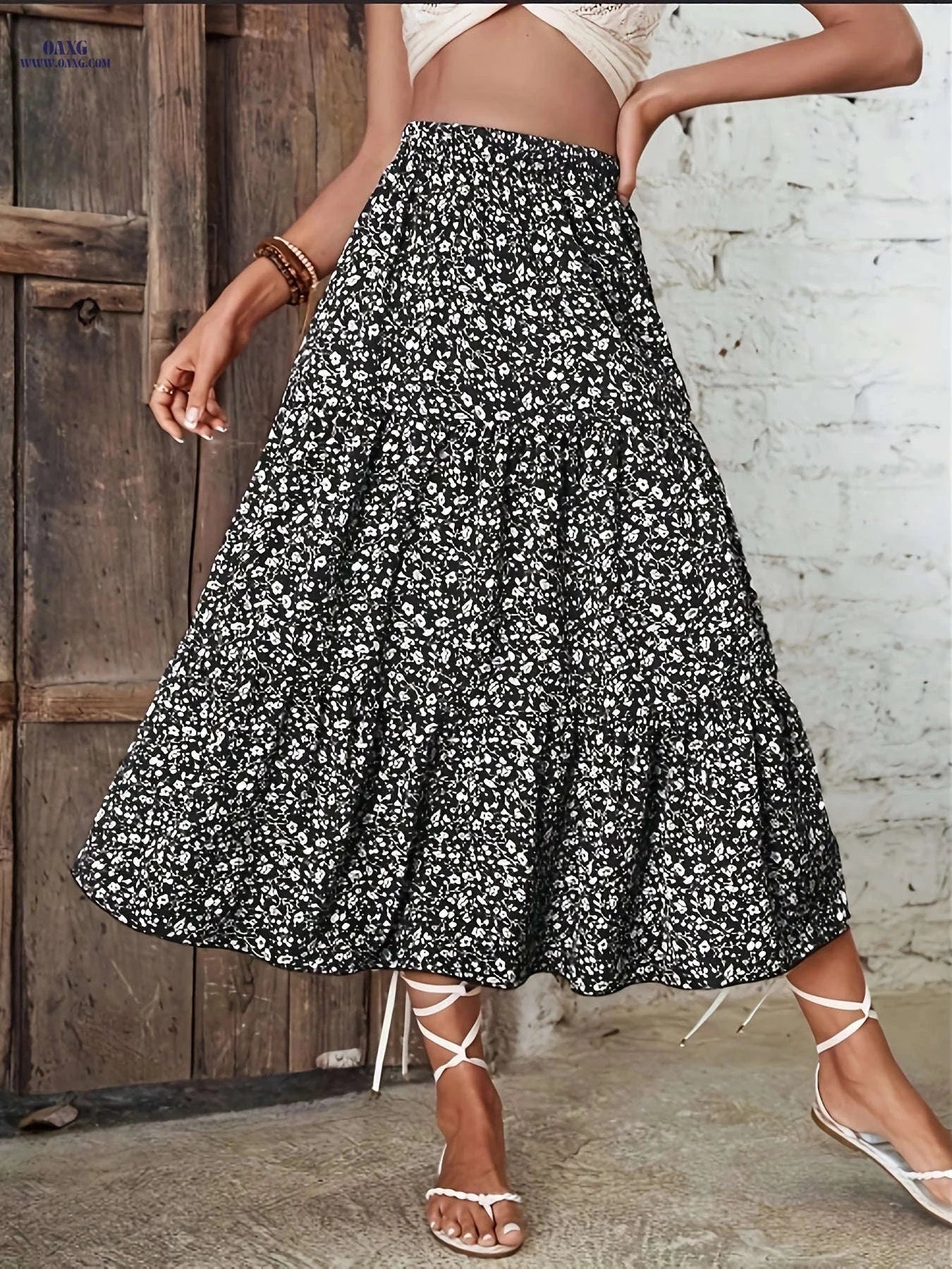 Women's Bohemian Floral A-Line Skirt - Lightweight & High-Rise Style   OAXG 