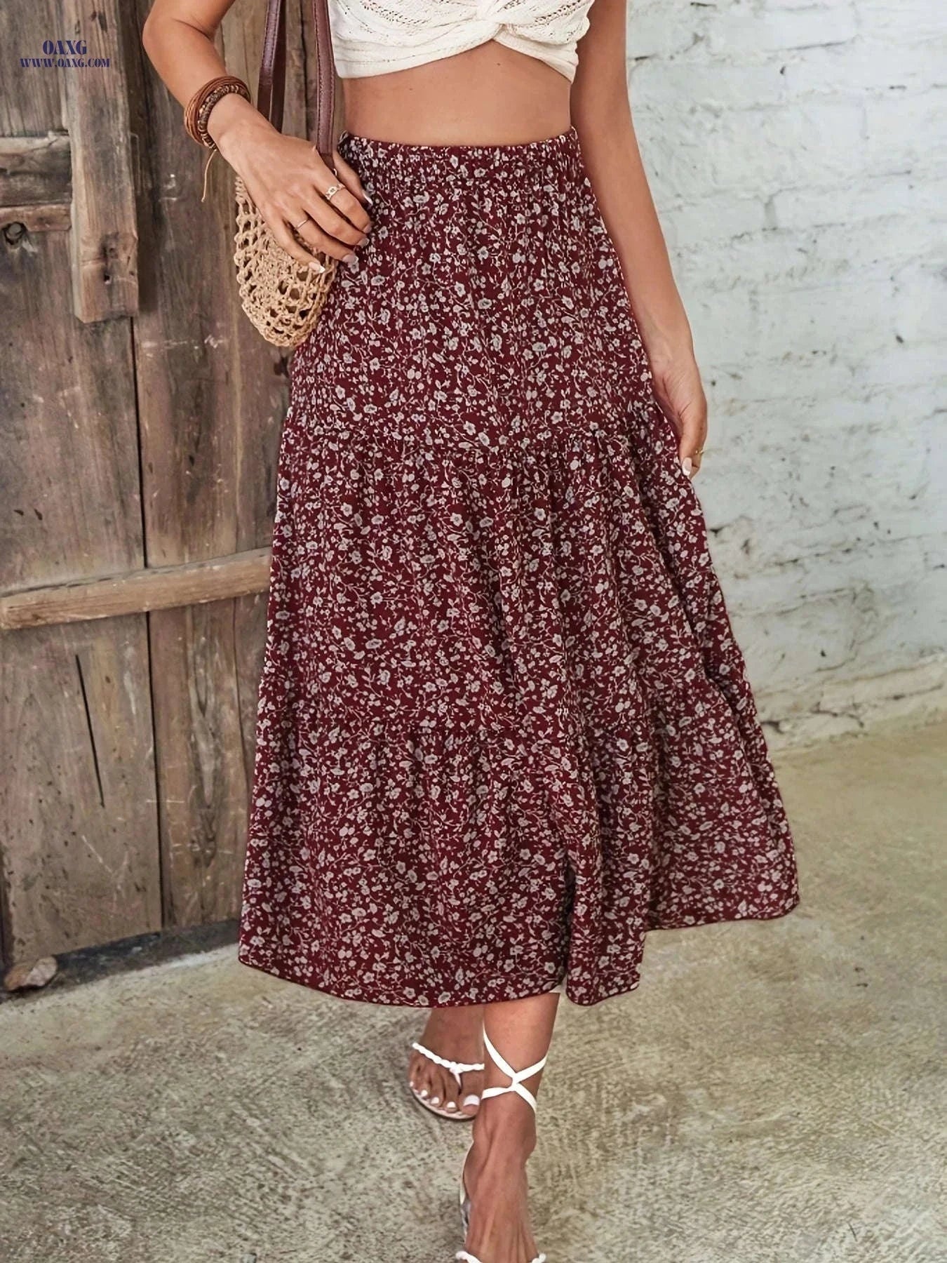 Women's Bohemian Floral A-Line Skirt - Lightweight & High-Rise Style   OAXG 